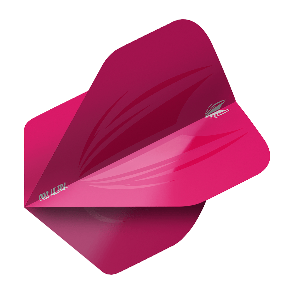 TG420_Target_ProUltra_ID_Pink_No2_Standard_Flights_2 Das Bild zeigt ein pinkes Dartflight-Set mit dem Namen "Target ProUltra ID Pink No2 Standard Flights". Das Flight besitzt eine glänzende Oberfläche mit leichten grafischen Akzenten und dem Pro Ultra-Aufdruck.