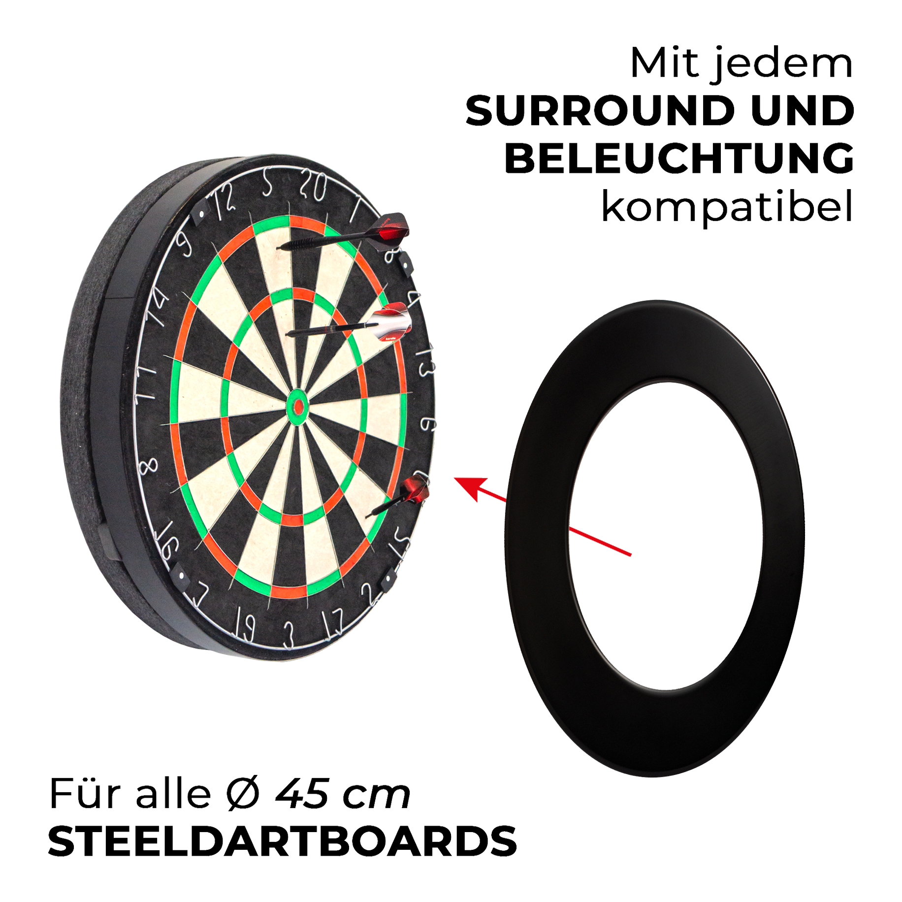 Dies ist der kompakte Schallschutz Karella für Steeldartboards. Der Schallschutz hilft, den Lärm beim Dartspiel zu verringern.