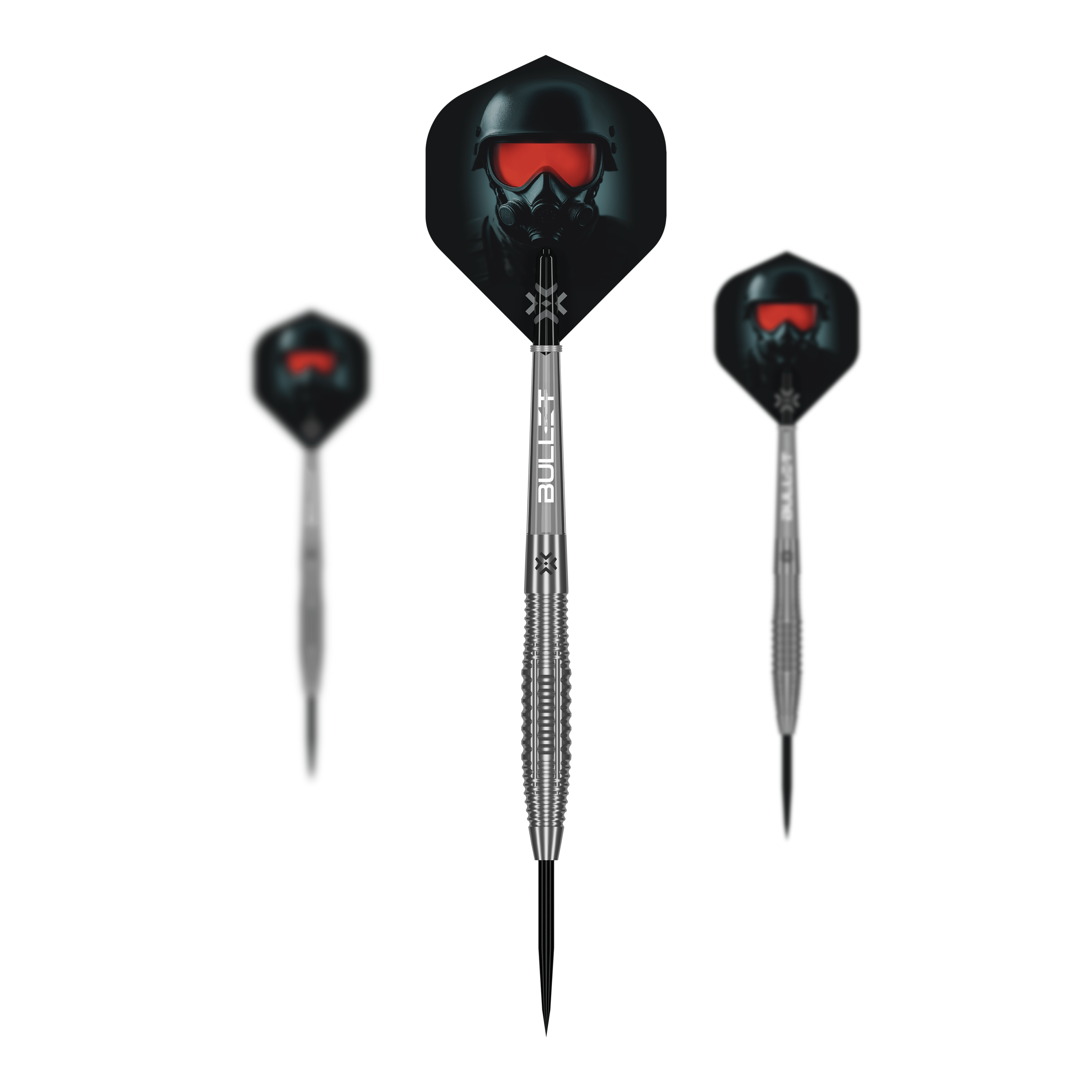 Dieses Bild zeigt ein Set der Bullet Ranger Steeldarts. Das Produkt ist ideal für Dartspieler.