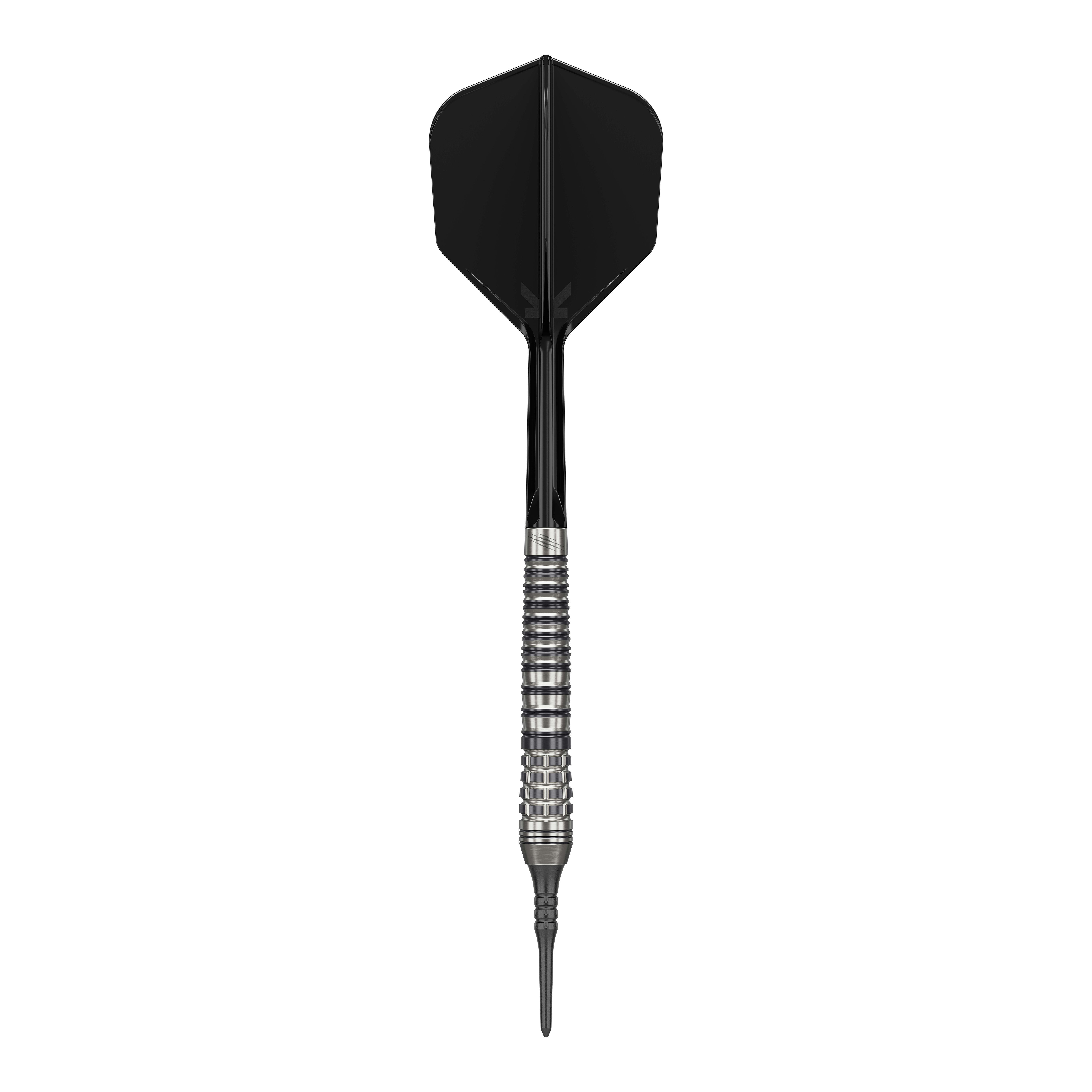 Fléchettes souples Target Japan Black Marque Renegade 4 - 19 g Das Bild zeigt einen schwarzen Softdart namens "Target Japan Black Marque Renegade 4" mit einem Gewicht von 19g. Der Dart hat ein elegantes Design mit einem strukturierten Griff und schwarzer Spitze sowie schwarzem Flight.