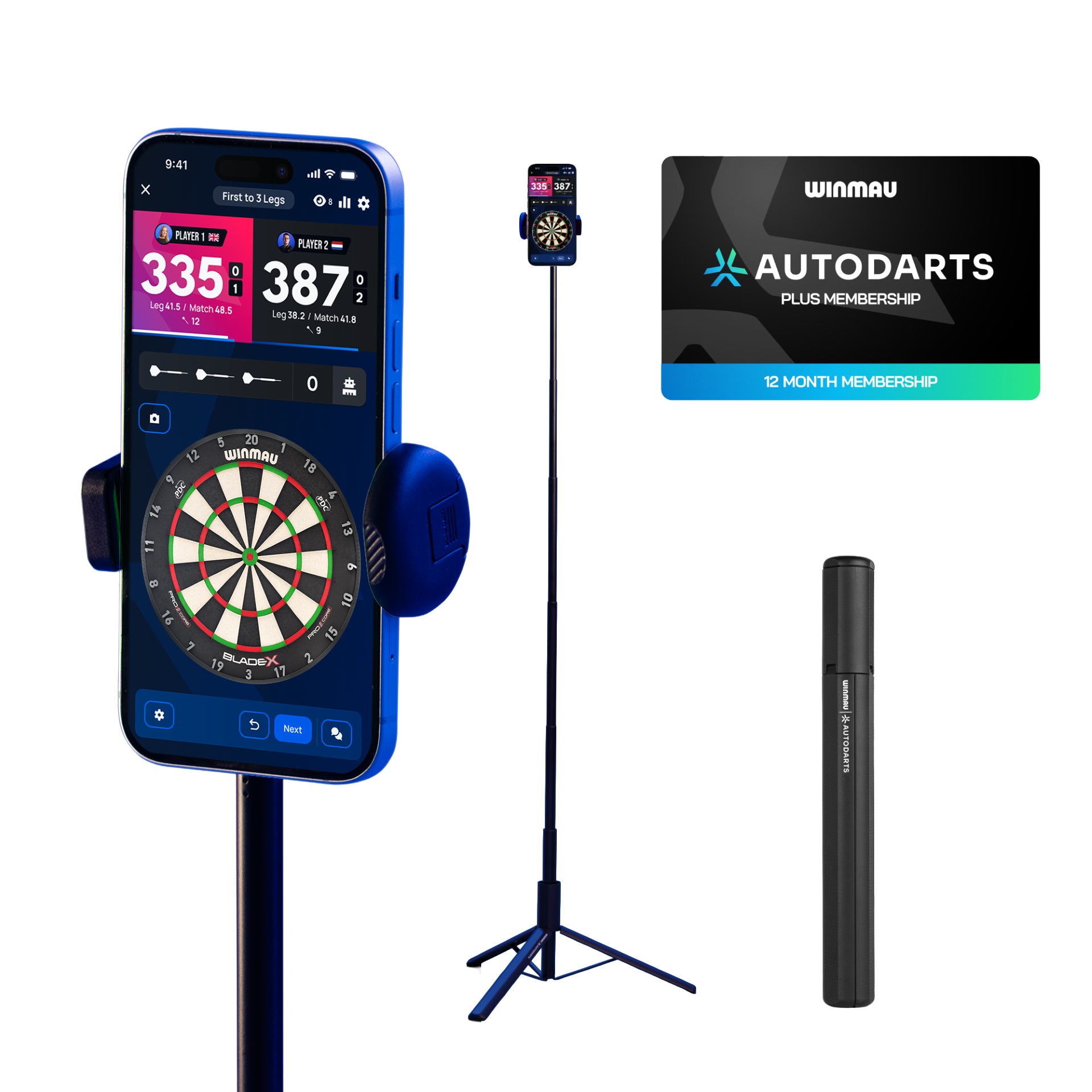 Pack support pour appareil Winmau et abonnement de 12 mois Das Foto zeigt das Winmau Device Stand & 12 Monate Membership Bundle. Das Bundle enthält einen Gerätehalter und eine Jahresmitgliedschaft.