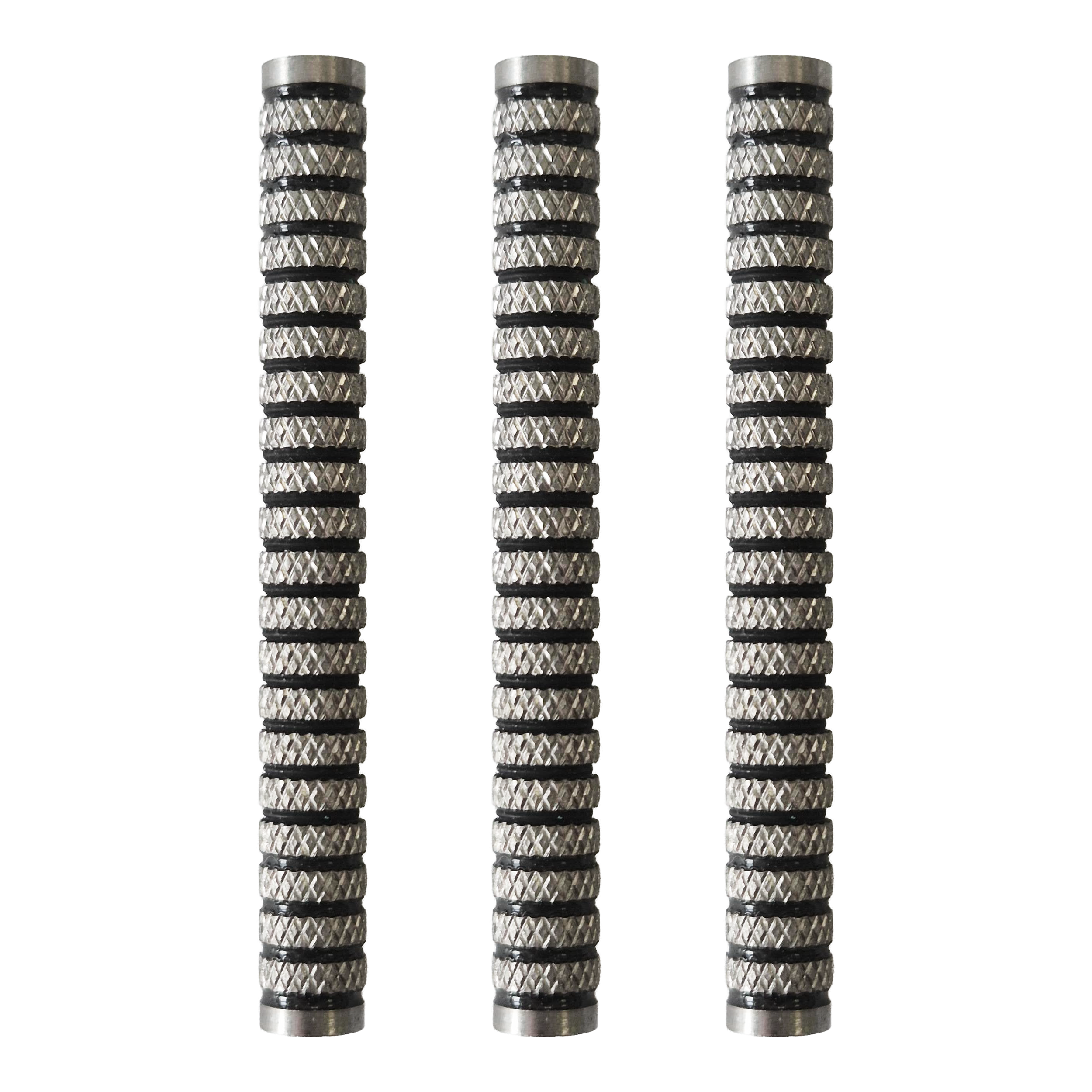 Corps de fléchettes à surface molle moletées McDart Black Ring - 18 g Das Bild zeigt die McDart Black Ring Knurled Softdart Barrels mit einem Gewicht von 18g. Die Barrels sind speziell für Softdarts und zeichnen sich durch eine gerändelte Oberfläche aus.
