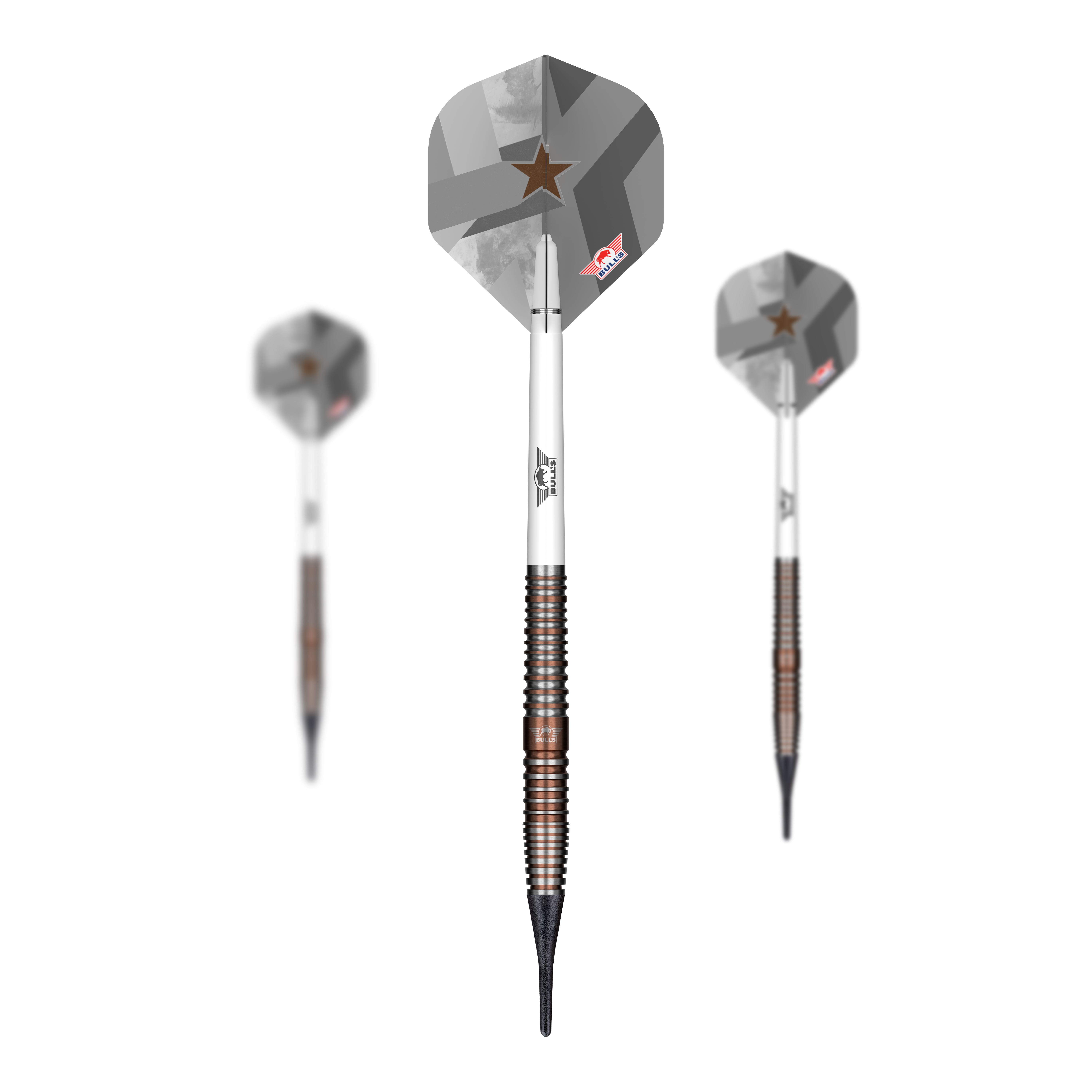 Fléchettes souples Bulls NL Max Hopp E5 - 20 g Das Bild zeigt die Bulls NL Max Hopp E5 Softdarts mit einem Gewicht von 20g. Diese Softdarts sind speziell für präzises Dartspiel entwickelt.