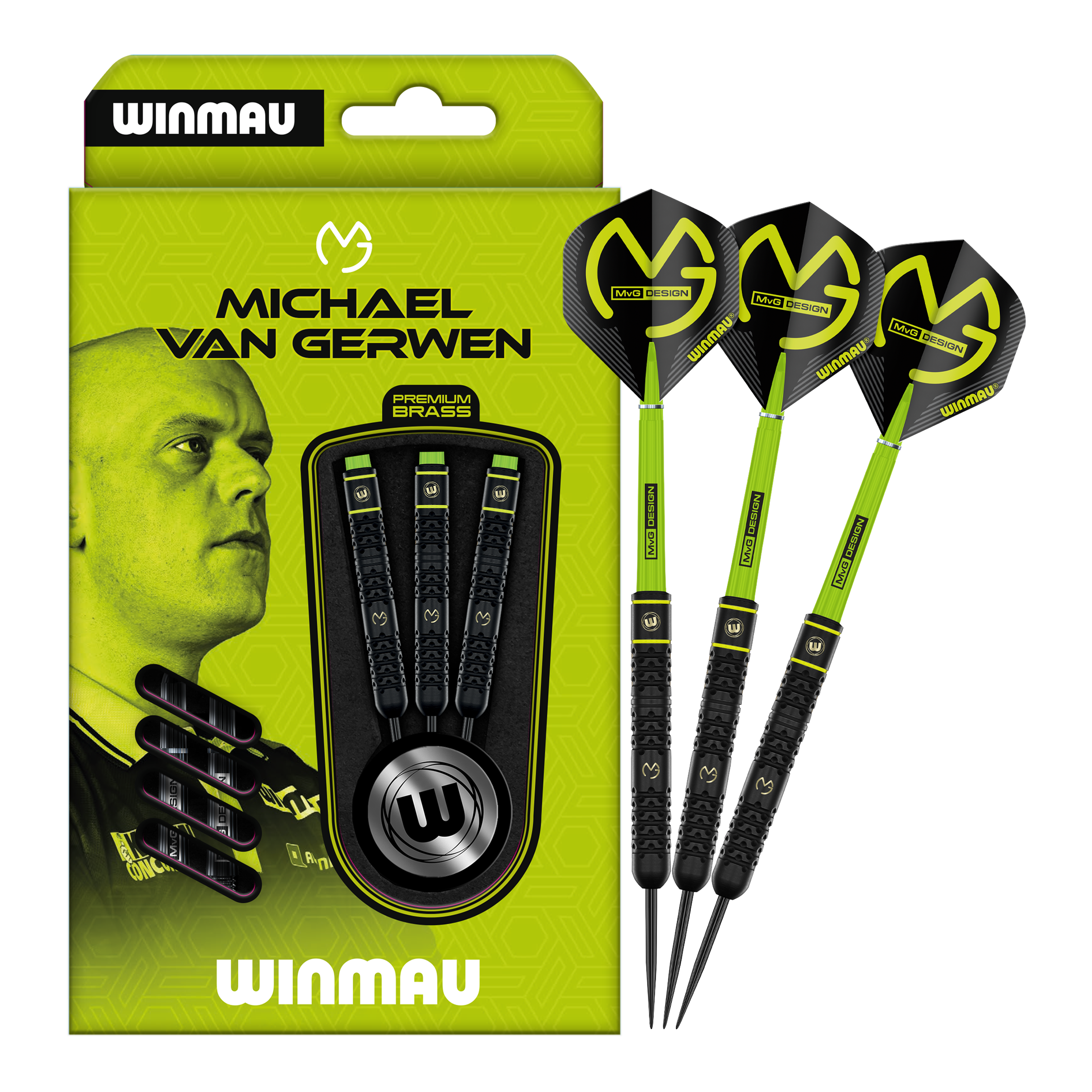 Winmau Michael Van Gerwen Laiton Steeldarts - 21g Zu sehen ist das Set Winmau Michael Van Gerwen Steeldarts mit 21 g. Diese Darts sind optimal zum Steeldart-Spielen geeignet.
