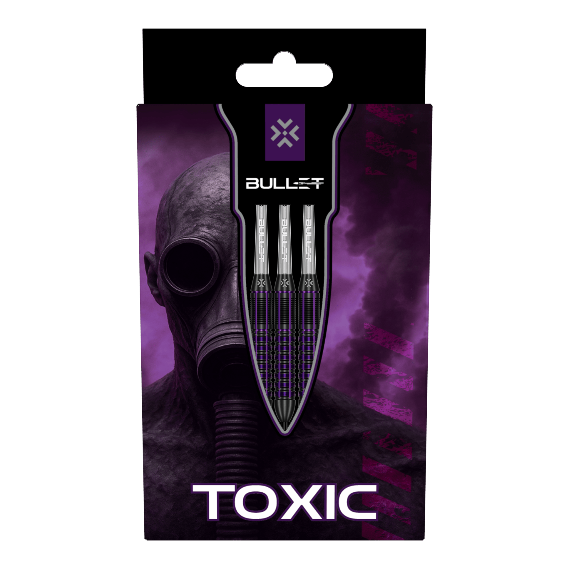 Fléchettes Bullet Toxic en laiton et acier - 23 g Das Bild zeigt drei Bullet Toxic Brass Steeldarts - 23g. Sie sind aus Messing gefertigt und wiegen jeweils 23 Gramm.