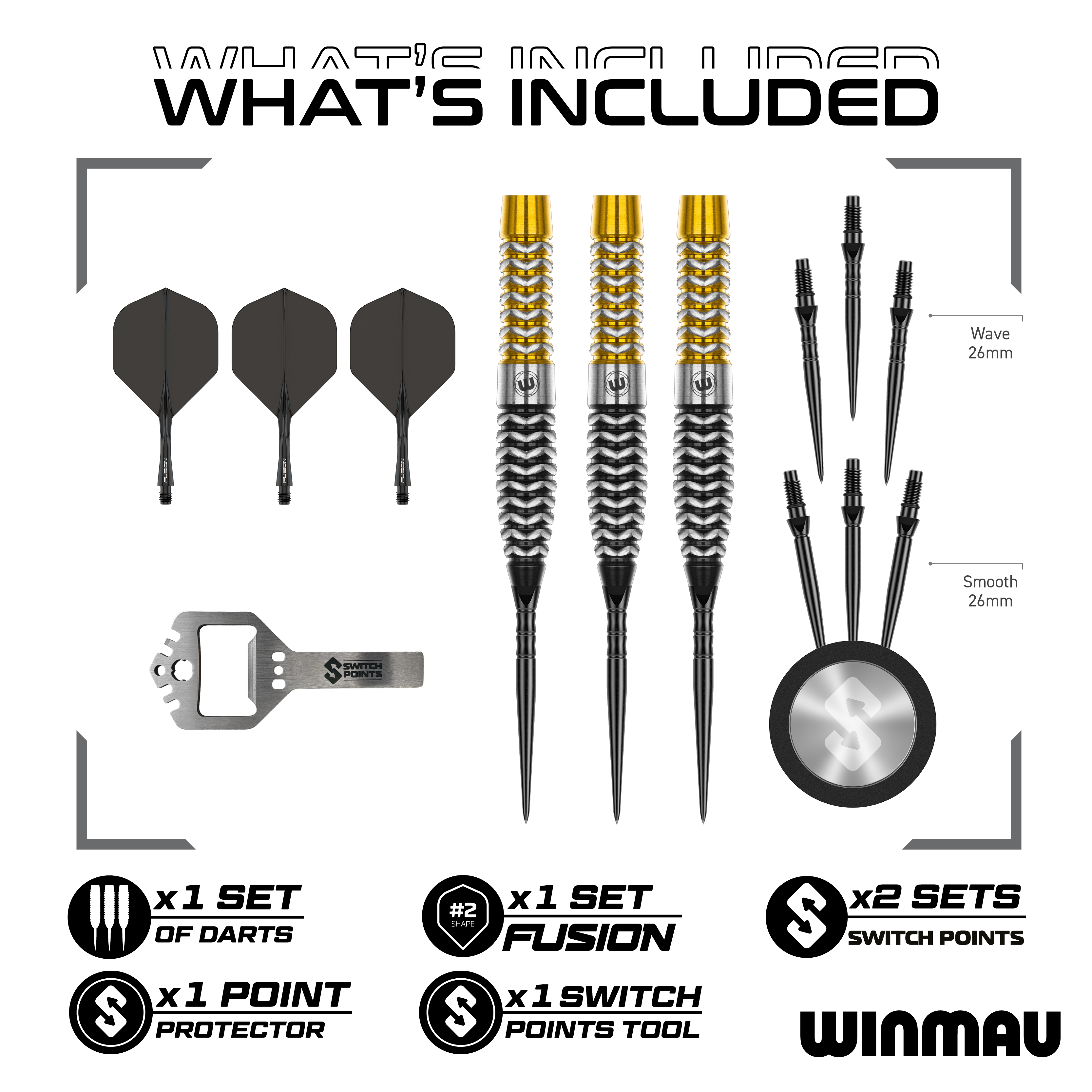 Auf dem Bild ist wahrscheinlich ein Winmau Exion Torpedo Switch Points Steeldarts aus einer weiteren Ansicht zu sehen. Es illustriert ein Darts-Produkt.