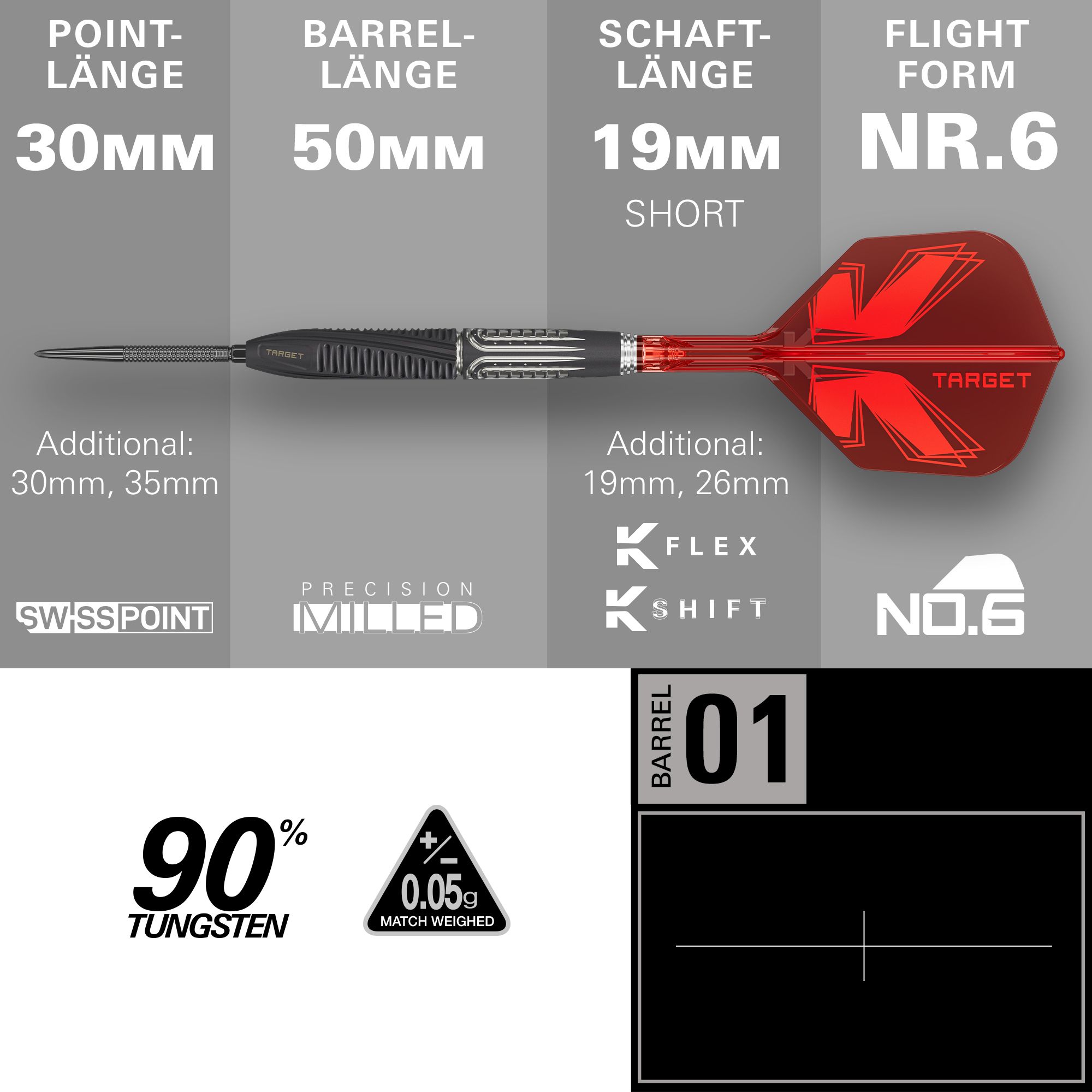 Fléchettes en acier à pointe suisse Target Shift 