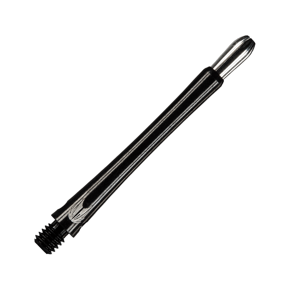 146210_Target_Grip_Style_Aluminium_Shafts_Schwarz_485mm_2 Das Bild zeigt einen schwarzen Aluminium-Dartshaft mit Gewinde. Das schlanke Design sorgt für einen sicheren Halt und eine elegante Optik.
