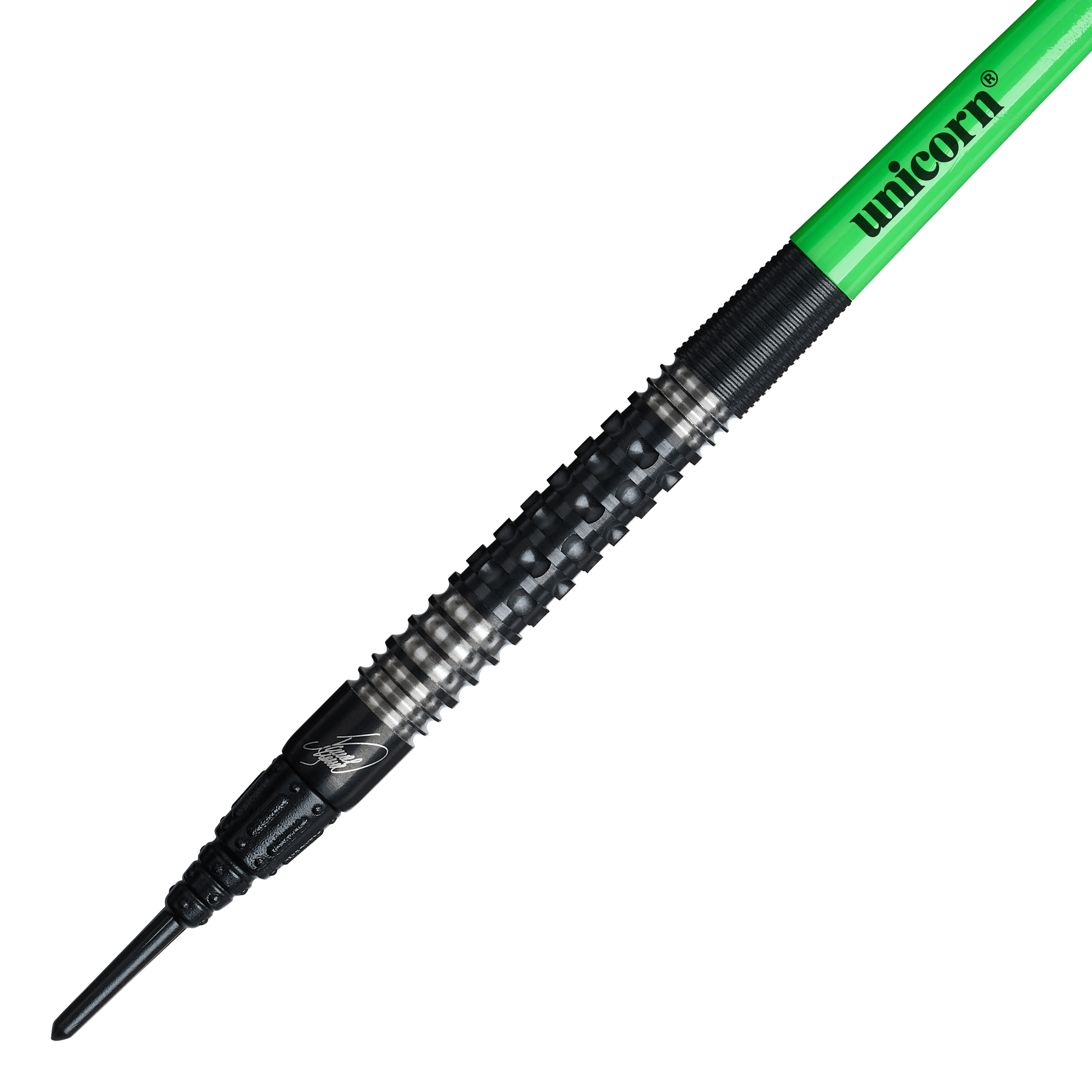 Zu sehen sind die Unicorn Wraith James Wade Softdarts - 19g. Die Darts sind für elektronische Dartscheiben geeignet.