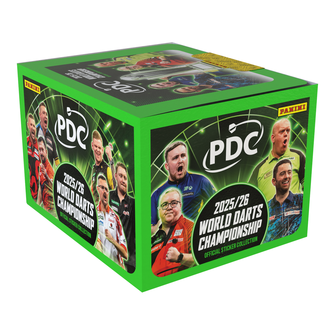 Championnat du monde de fléchettes PDC Panini 2025/26 - Coffret à couverture souple avec boîte d'autocollants Hier abgebildet ist noch einmal das Panini PDC World Darts Championship 2025/26 Softcover Bundle mit einer Stickerbox. Das Bundle ist ideal für Stickersammler der Darts-Weltmeisterschaft.