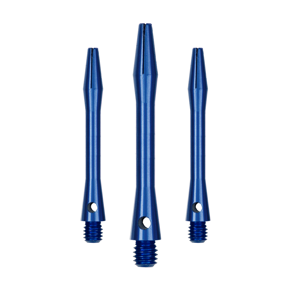 Tiges en aluminium - Bleues Mehrere blaue Aluminiumschäfte für Dartpfeile sind abgebildet. Diese Schäfte sind stabil und funktional.