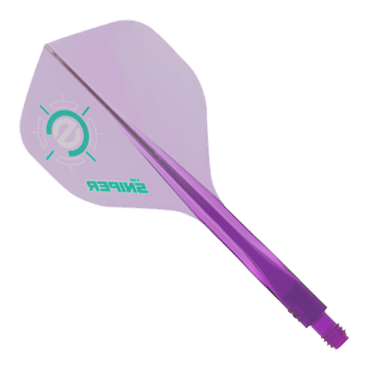 Système de vol Condor Ax 120 Connor Scutt Sniper violet clair - Standard Das Bild zeigt ein Condor Axe 120 Connor Scutt Sniper Clear Purple Flight-System in Standardform. Das Produkt ist überwiegend durchsichtig-lila und hat grüne Akzente sowie den Schriftzug "SNIPER" auf dem Flight.