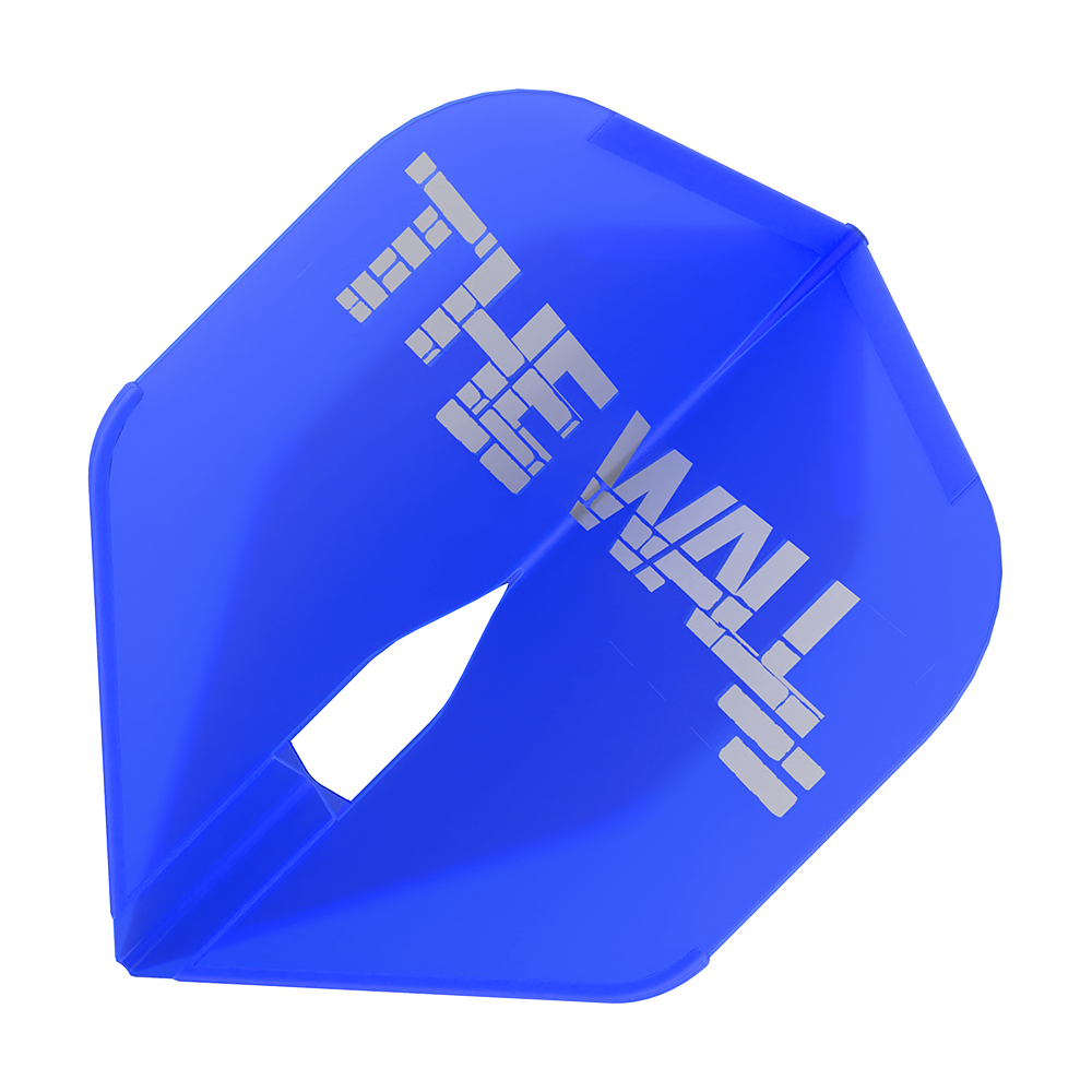 Vols L-Style Martin Schindler Blue L1PRO Das Bild zeigt ein blaues Dartflight mit der Aufschrift "THE WALL". Es handelt sich um das Modell "L-Style Martin Schindler Blau L1PRO Flights".