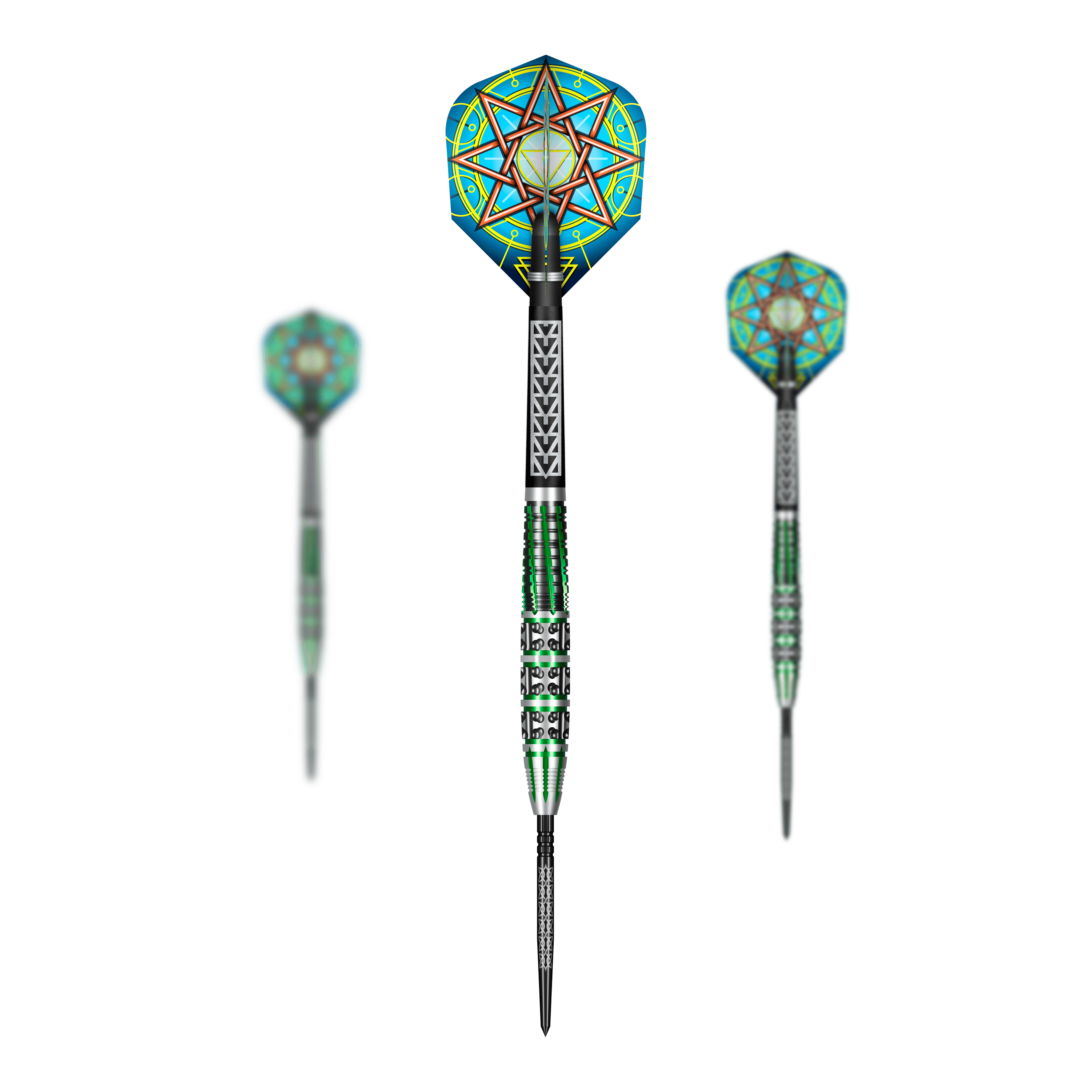 Shot Celt Druid Turbo Point Steeldarts Abgebildet ist ein Set Shot Celt Druid TurboPoints Steeldarts. Die Darts sind dekorativ platziert.