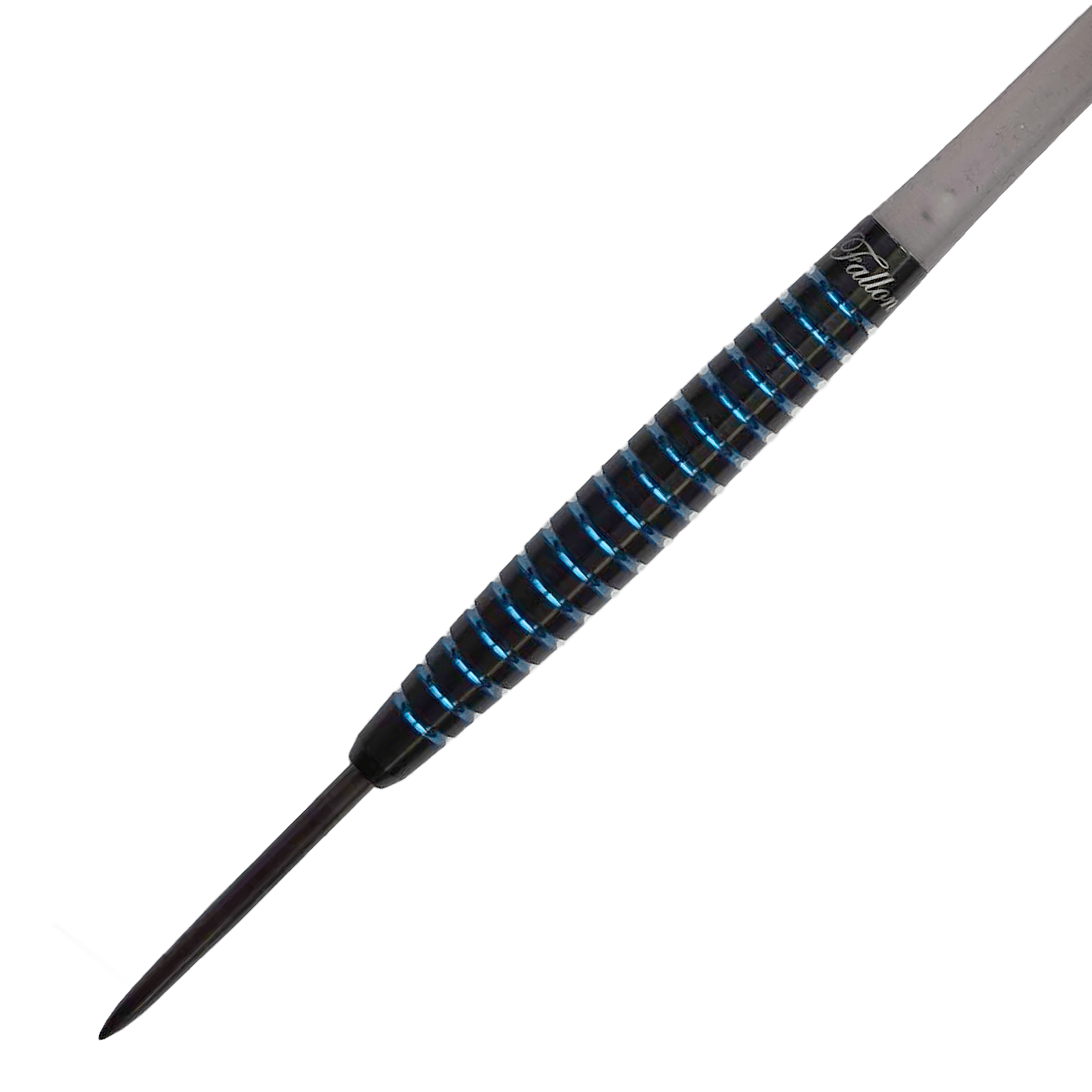 Fléchettes Dynasty Fallon Sherrock 4 AFlow BK en acier - Avec autographe - 23 g Das Bild zeigt einen Dynasty Fallon Sherrock 4 AFlow BK Steeldart mit Autogramm. Der Dart wiegt 23 Gramm und hat ein schwarz-blaues Rillendesign.