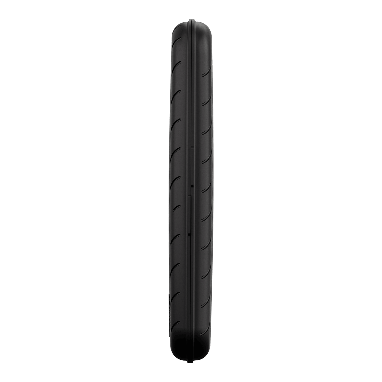 Étui à fléchettes Harrows Slimcase Das Bild zeigt eine schwarze, schlanke Darttasche von der Seite. Die Oberfläche ist glatt mit leichten Rillen.