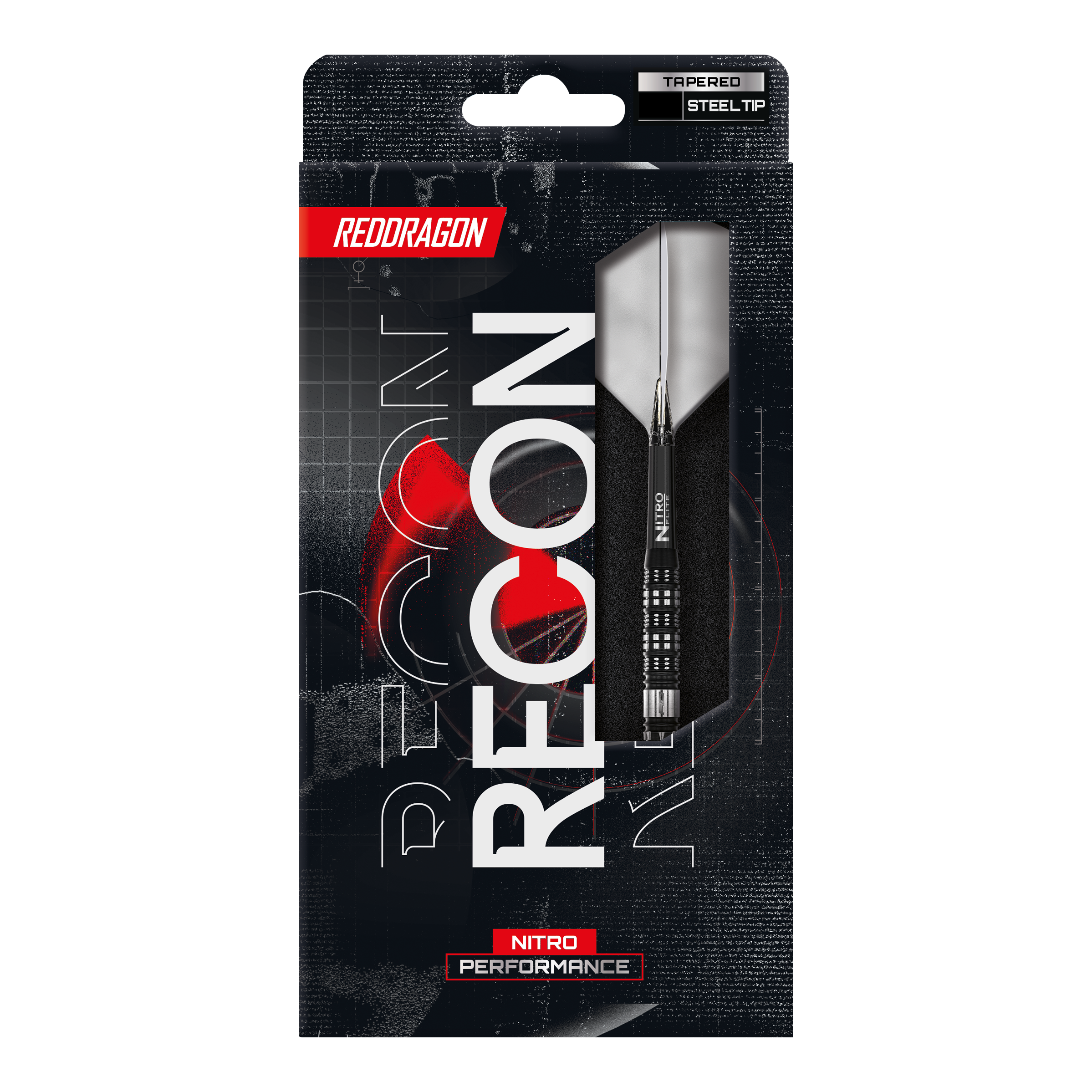 Fléchettes en acier conique Red Dragon Recon Red Dragon Recon Tapered Steeldarts. Hier sieht man das Design der konisch zulaufenden Steeldarts.