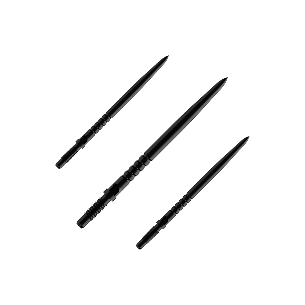 Pointes de fléchettes convertibles Bulls NL - Grip annelé - Noires Das Bild zeigt eine Verpackung mit mehreren Dartspitzen. Es sind BullsNL Convertible Points mit Ringed Grip in Schwarz, 32mm im 1er Set abgebildet.