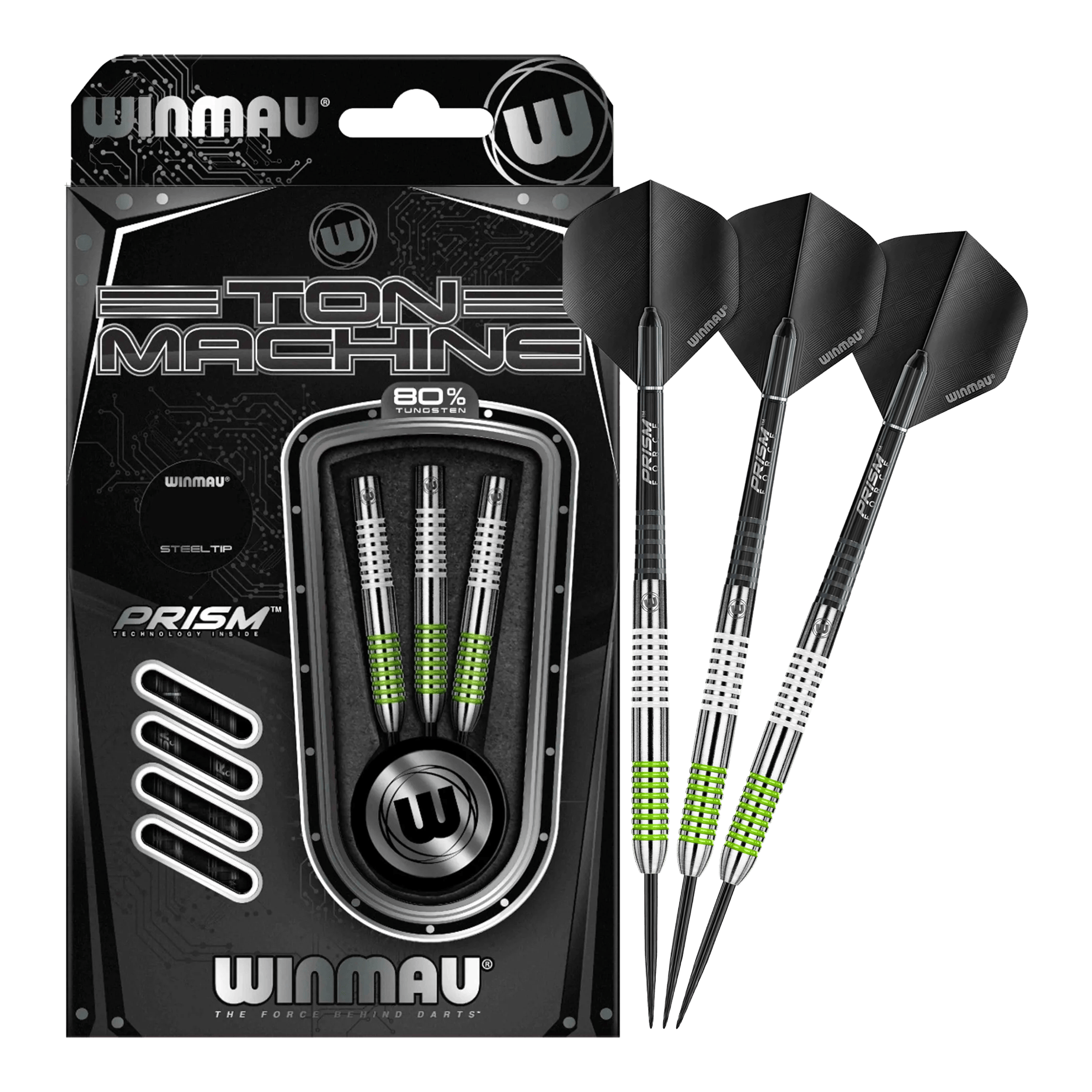 Machine à fléchettes en acier Winmau Ton Das Bild zeigt das Set der Winmau Ton Machine Steeldarts in voller Ansicht. Diese Steeldarts sind ideal für Dartliebhaber.