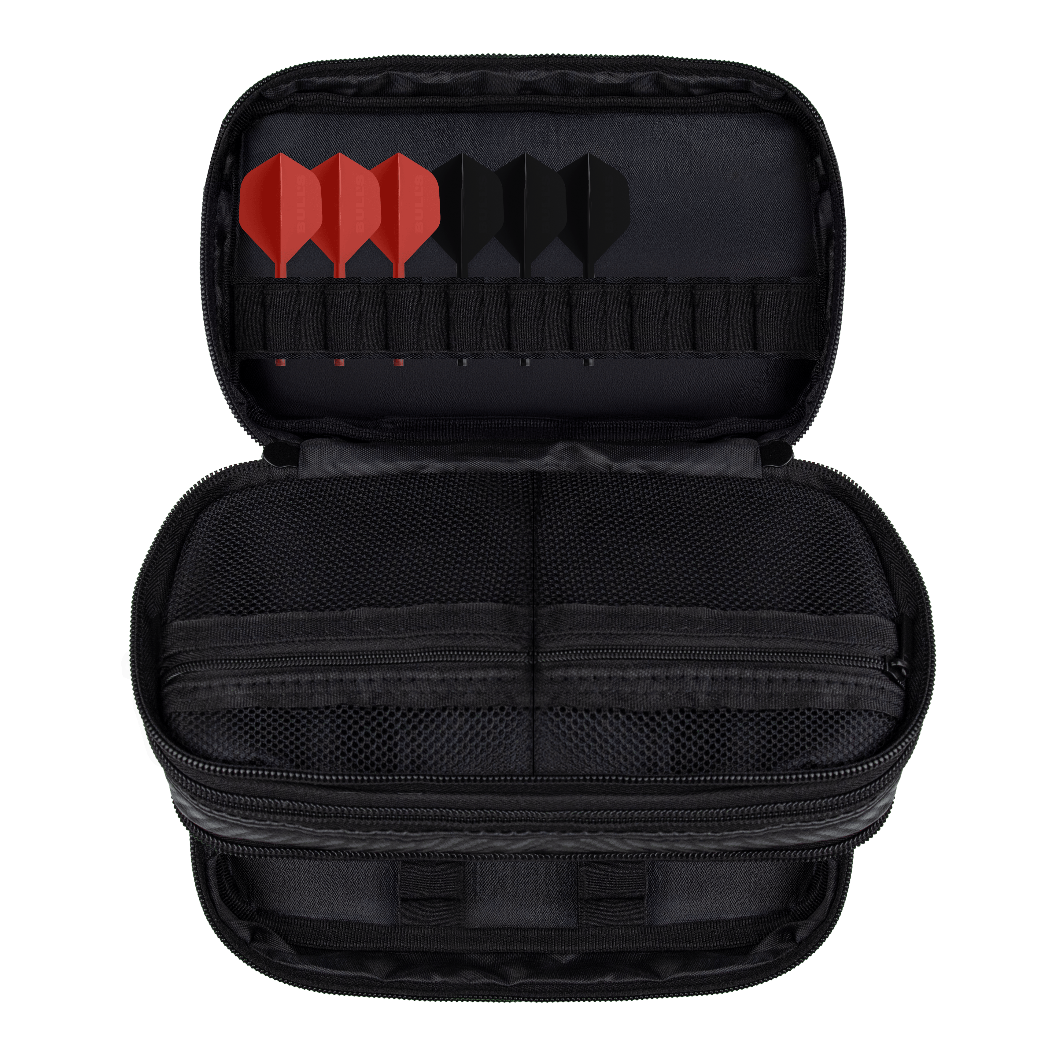 Portefeuille Carbone Bulls NL Das Bild zeigt das Bulls NL Carbon Wallet. Dieses Produkt ist eine praktische Aufbewahrung für Darts und Zubehör.