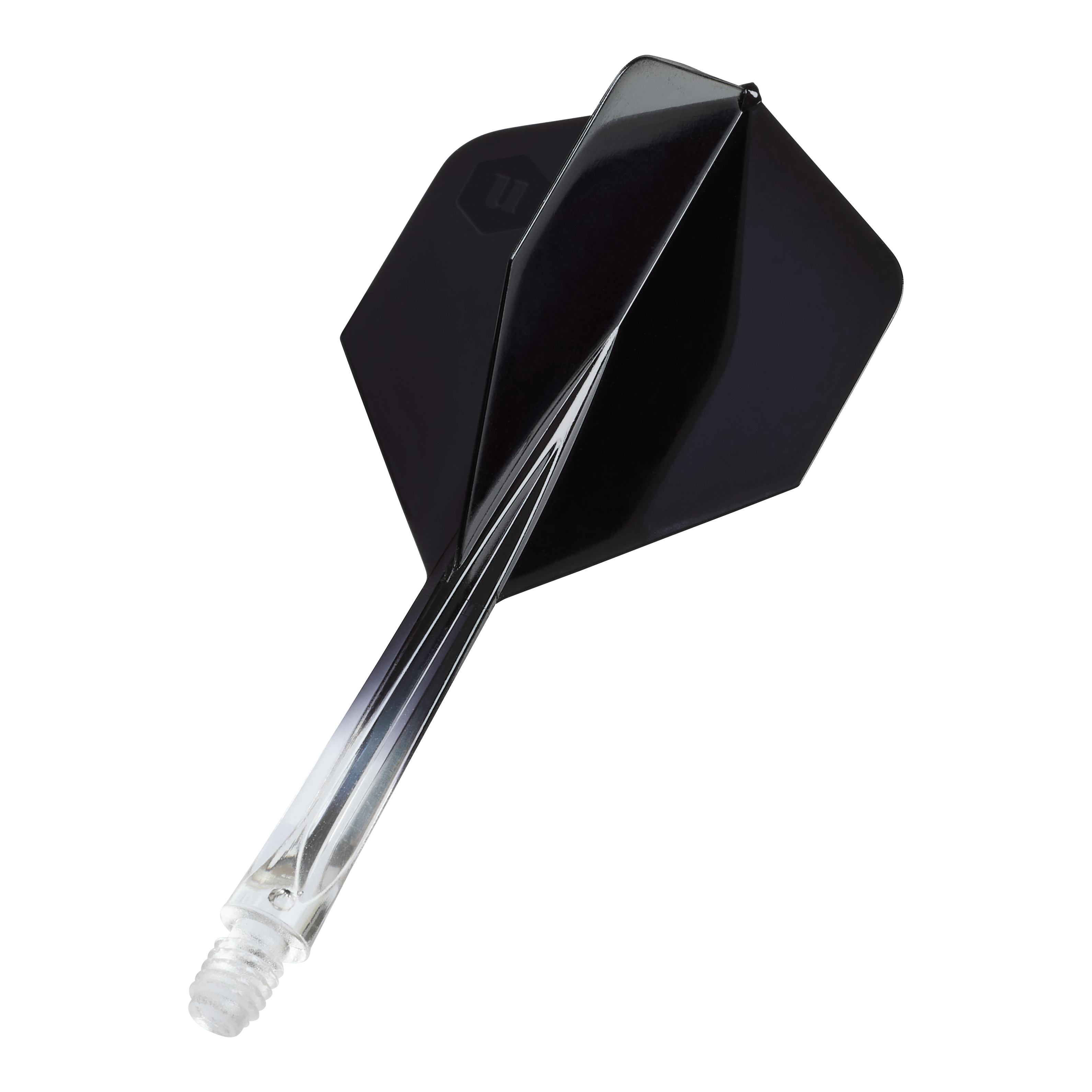 Volants standard bicolores Unicorn Forge n°2 - Noir transparent Das Bild zeigt die Unicorn Forge Two Tone No2 Standard Flights in Schwarz. Es handelt sich um Flights für Dartpfeile mit klarem und schwarzem Design.
