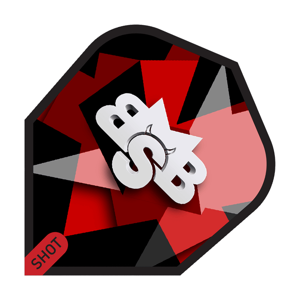 Shot Michael Smith Defiant No6 Flights Das Bild zeigt das Produkt „Shot Michael Smith Defiant No6 Flights“. Das Design ist rot, schwarz und grau mit dem weißen Schriftzug „SB“ in der Mitte.