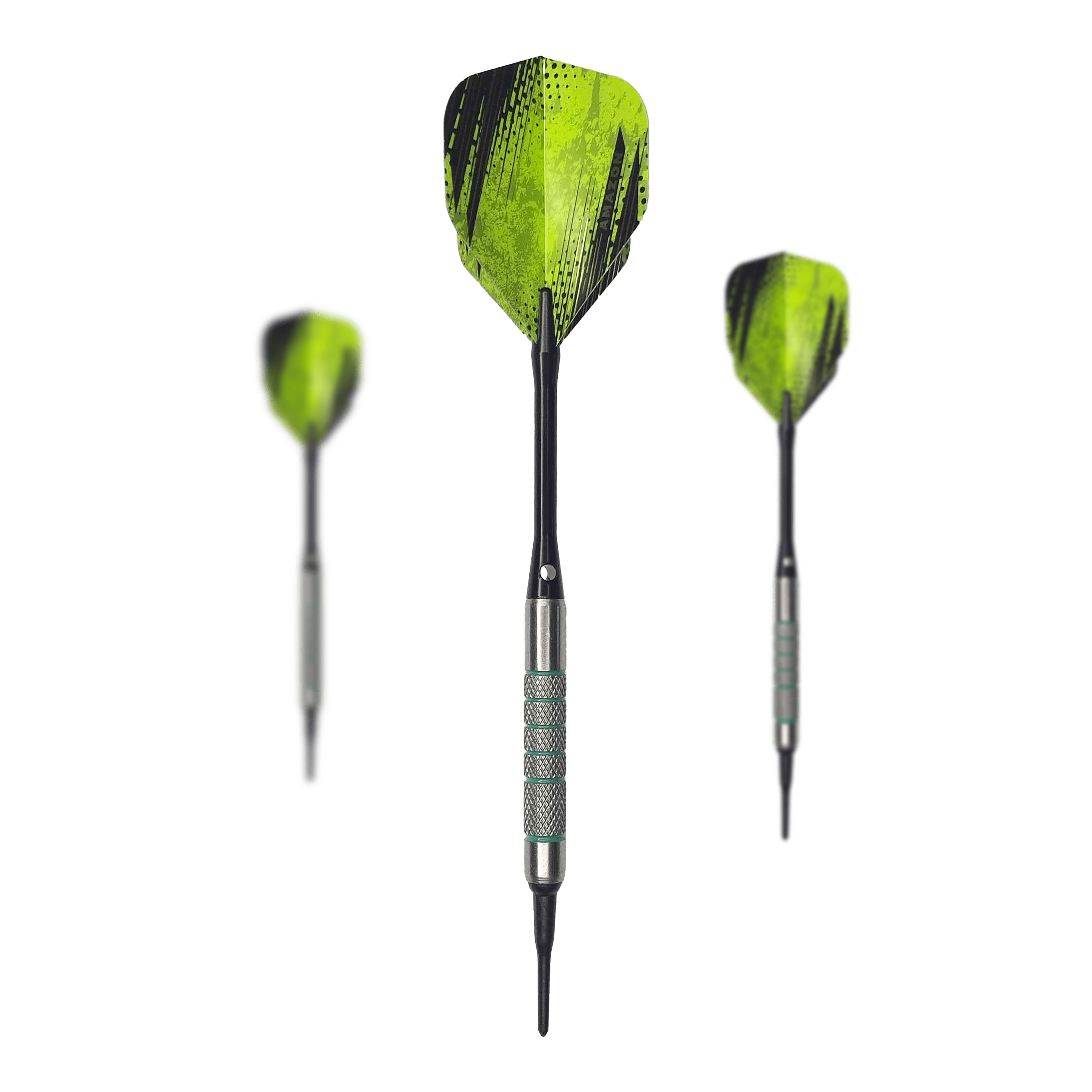 Fléchettes souples McDart 85 Tungstène V7 - 16,5 g Das Bild zeigt ein Set McDart 85er Tungsten V7 Softdarts - 16,5g. Die Darts sind nebeneinander angeordnet.