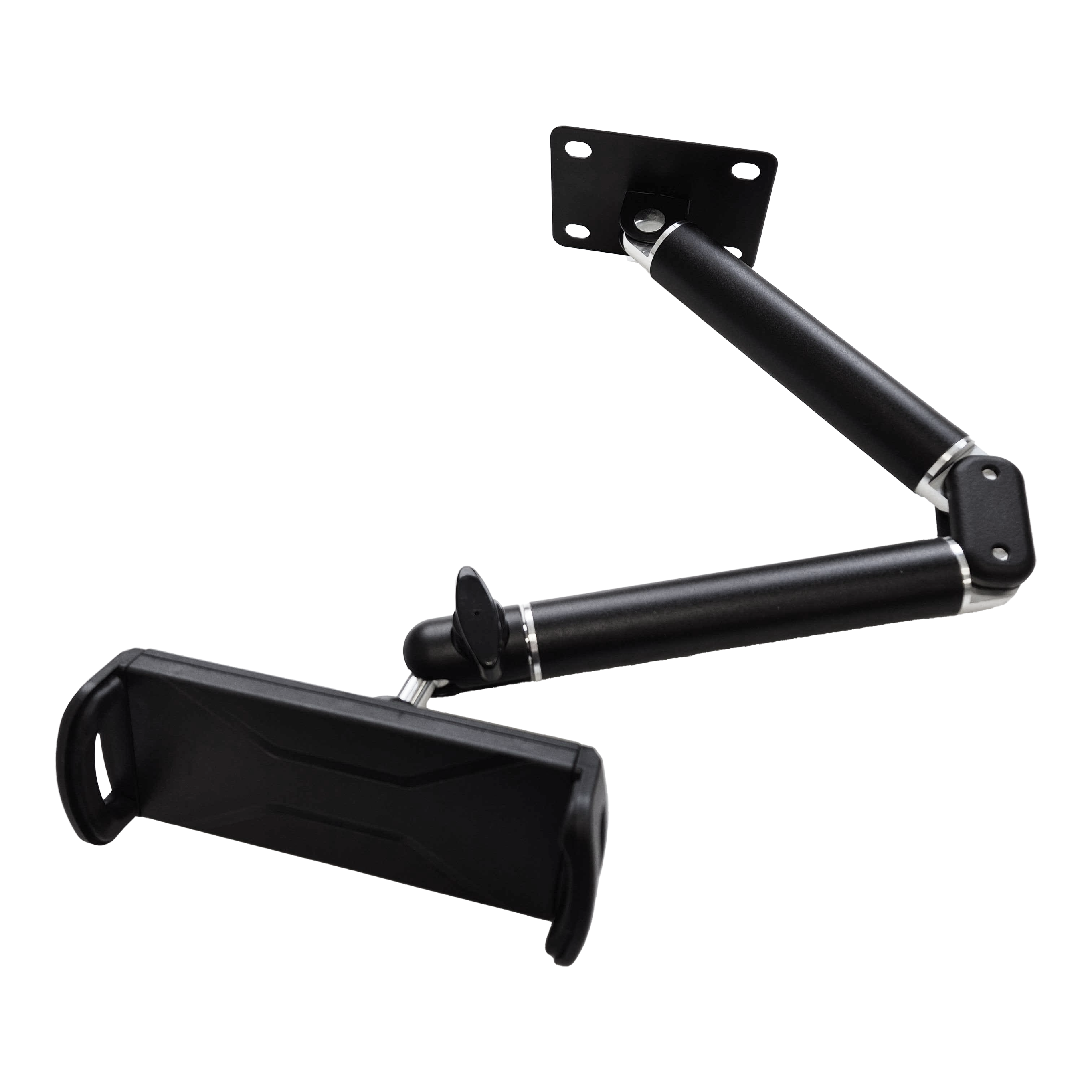 Support mural pour tablette McDart TABFlex avec bras flexible Die Abbildung zeigt die McDart TABFlex Tablet-Wandhalterung mit flexiblem Arm. Die Halterung ist schwarz und kann an der Wand befestigt werden, um ein Tablet flexibel auszurichten.
