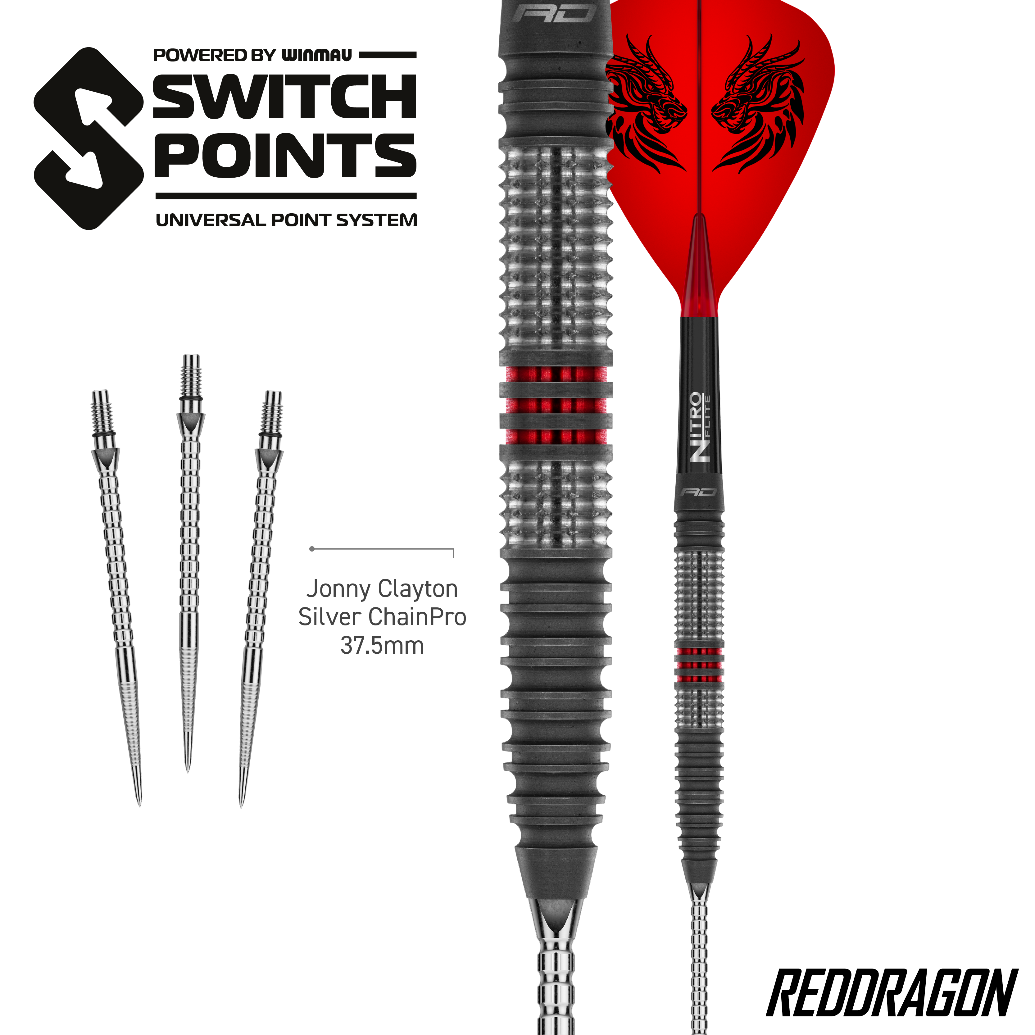 Fléchettes en acier Red Dragon Jonny Clayton Hireath Switch Point Abgebildet sind Red Dragon Jonny Clayton Hireath Switch Point Steeldarts. Diese Darts überzeugen durch ihre spezielle Form und hohe Qualität.
