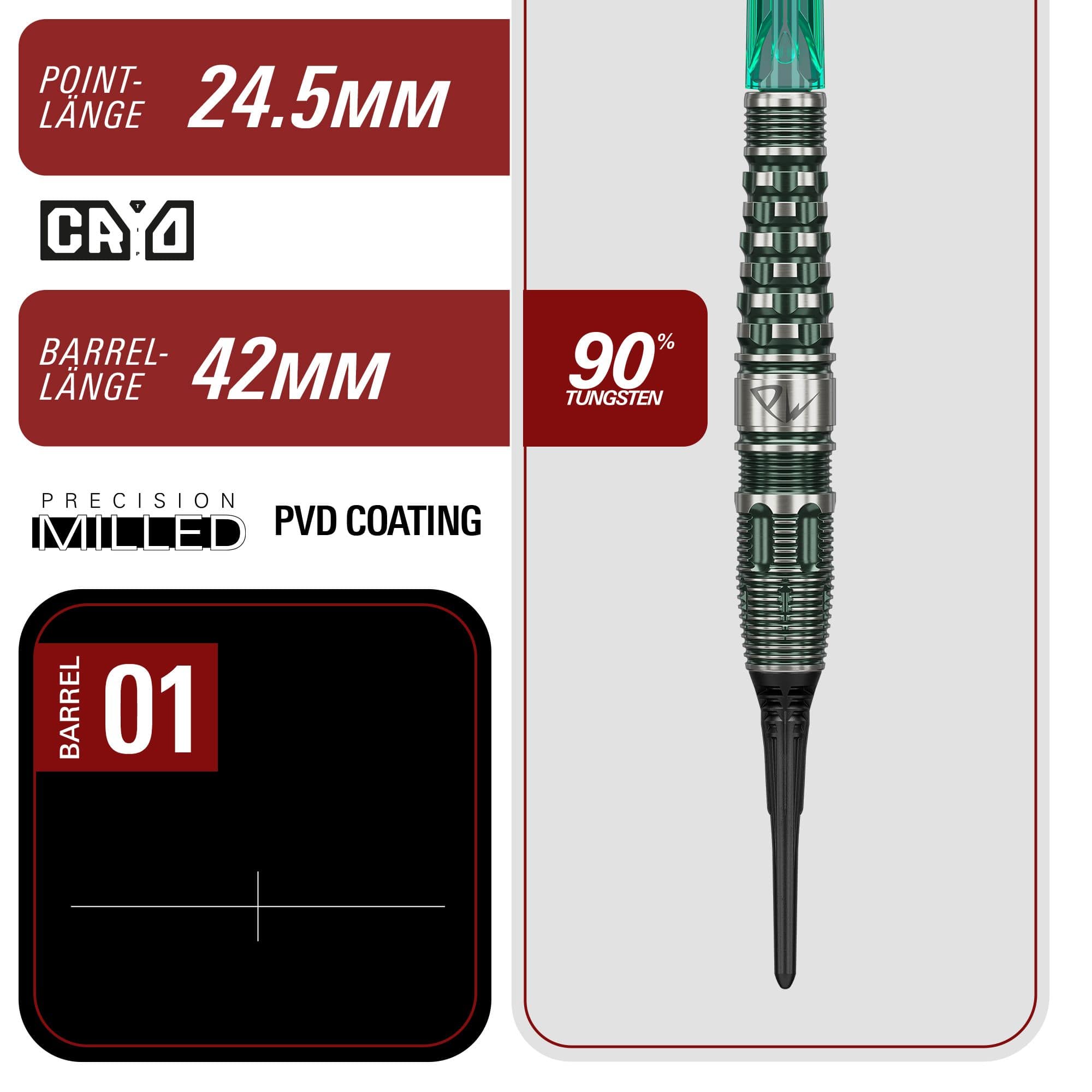 Fléchettes souples Target Japan Prime Series PW GEN 3 - 19 g Das Bild zeigt den Target Japan Prime Series PW GEN 3 Softdart - 19g. Die Dartpfeile sind modern gestaltet und für den Softdartbereich geeignet.