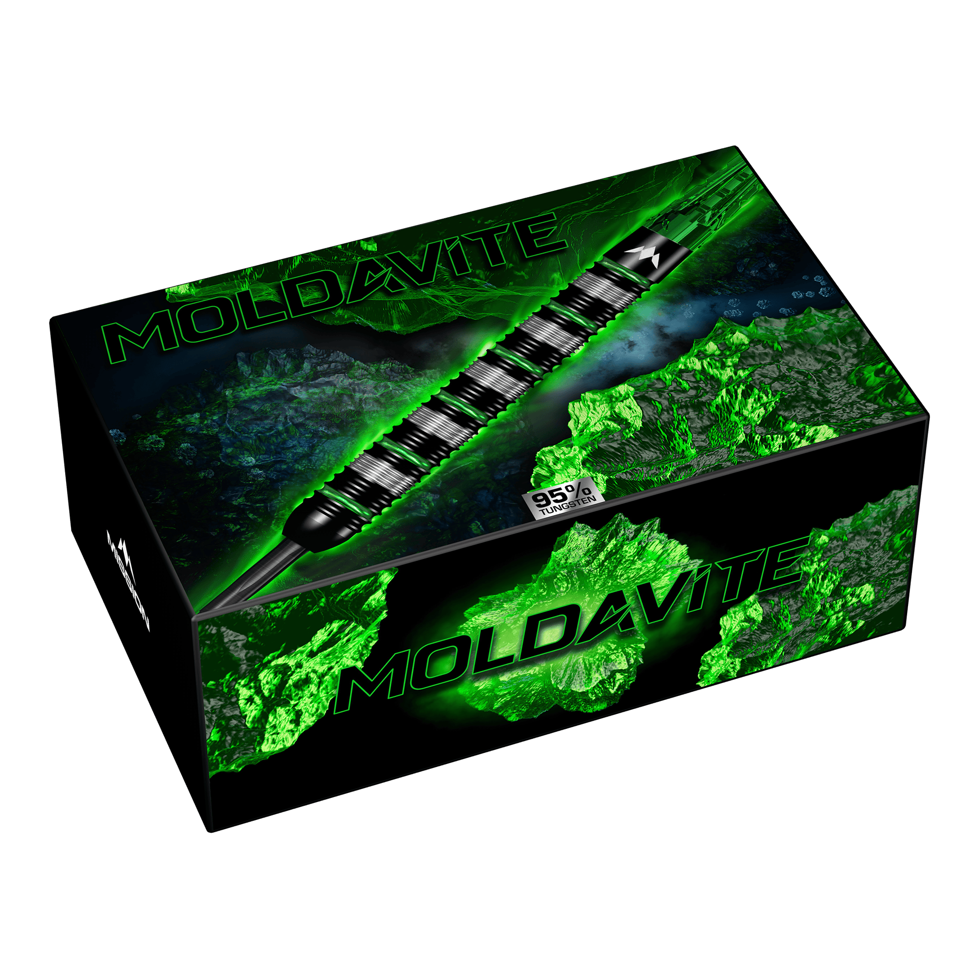 Fléchettes Mission en acier moldavite - 23 g Mission Moldavite Steeldarts - 23g ist das abgebildete Produkt. Es handelt sich um hochwertige Steeldarts für Dartspieler.