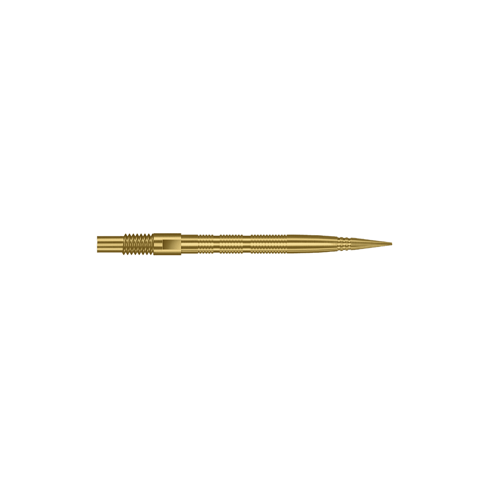 Pointes de fléchettes Harrows Quick Point Micro Ridge - Or Das Bild zeigt goldene MicroRidge Dartspitzen in 26 mm Länge. Die Dartspitzen gehören wahrscheinlich zur Quick Point Serie von Harrows.