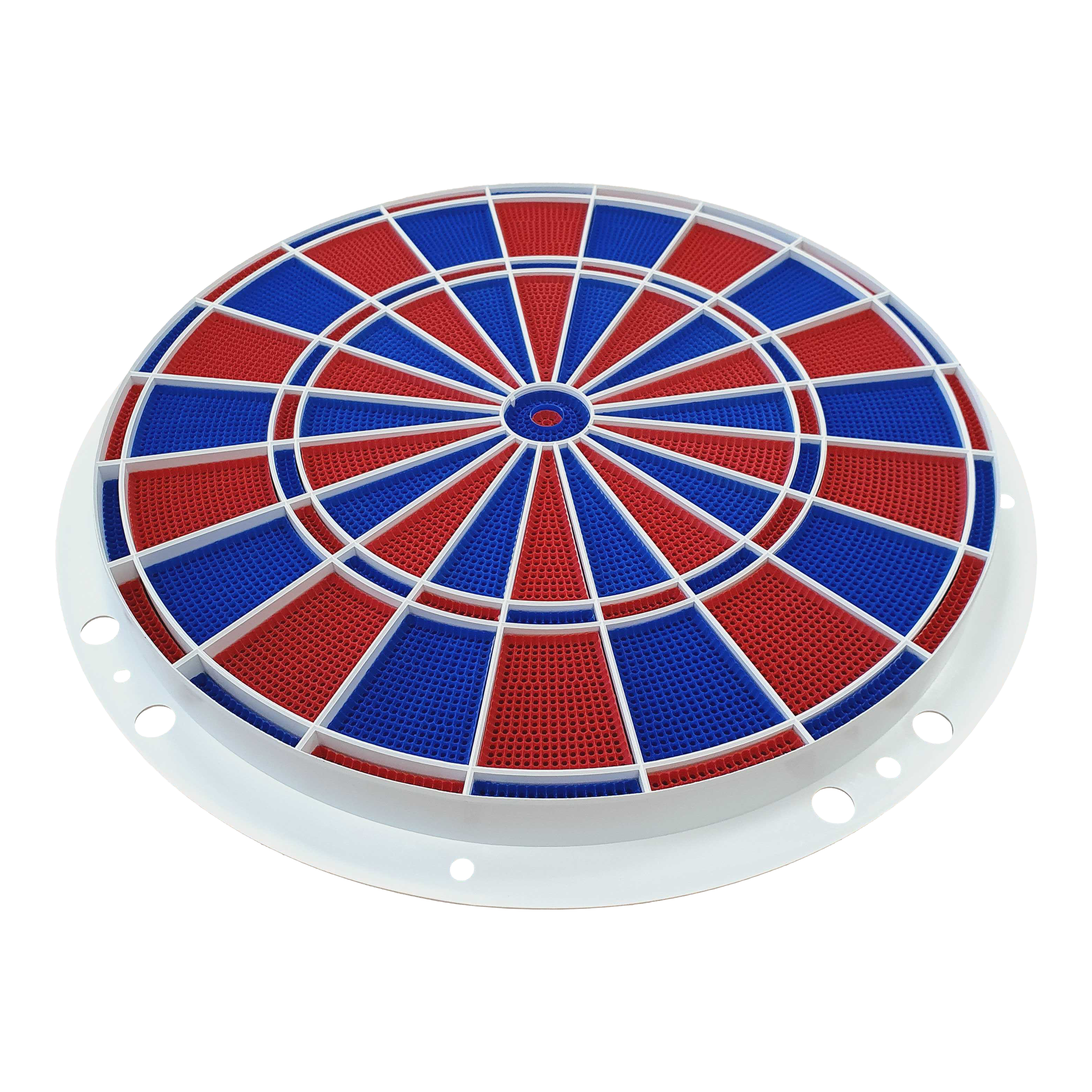 Pièces de rechange Löwen Dart 82 segments et ensemble d'araignées Das Bild zeigt ein rundes Dart-Segment- und Spider-Set in den Farben Blau und Rot. Es handelt sich um ein Ersatzteil für elektronische Dartscheiben, Modell Löwen Dart 82er.