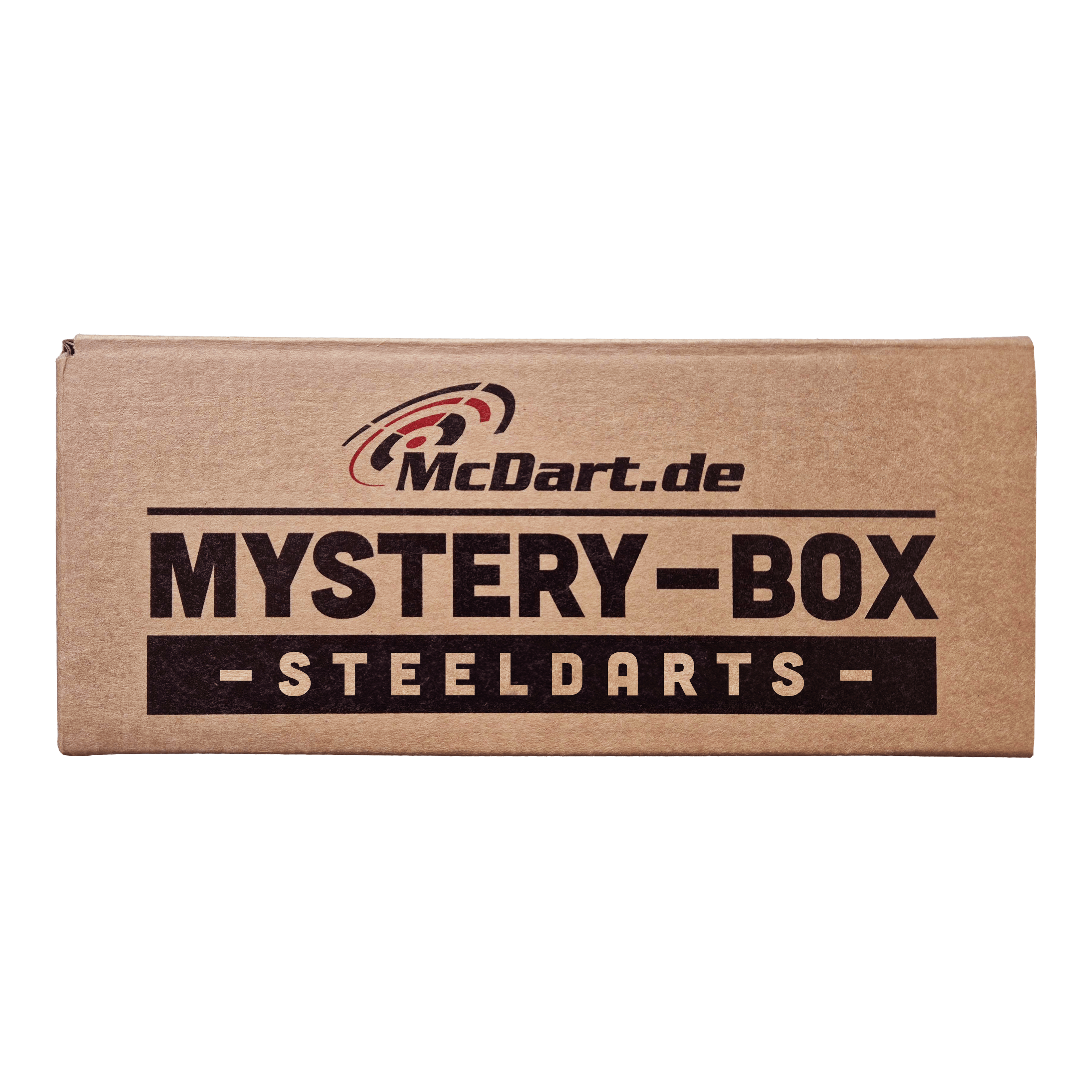 Boîte mystère de fléchettes souples Phil Taylor Auf dem Bild ist eine braune Box mit der Aufschrift "McDart.de Mystery-Box Steeldarts" zu sehen. Es handelt sich um eine Überraschungsbox für Steeldart-Fans.