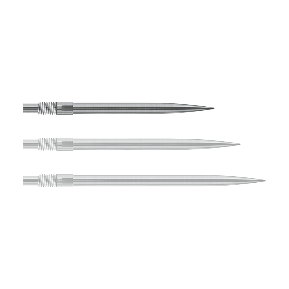 Embouts de fléchettes Harrows Quick Point - Argent Abgebildet sind Harrows QuickPoint Dartspitzen in Silber, 30mm lang. Das Foto stellt das Produkt aus einer anderen Perspektive dar.
