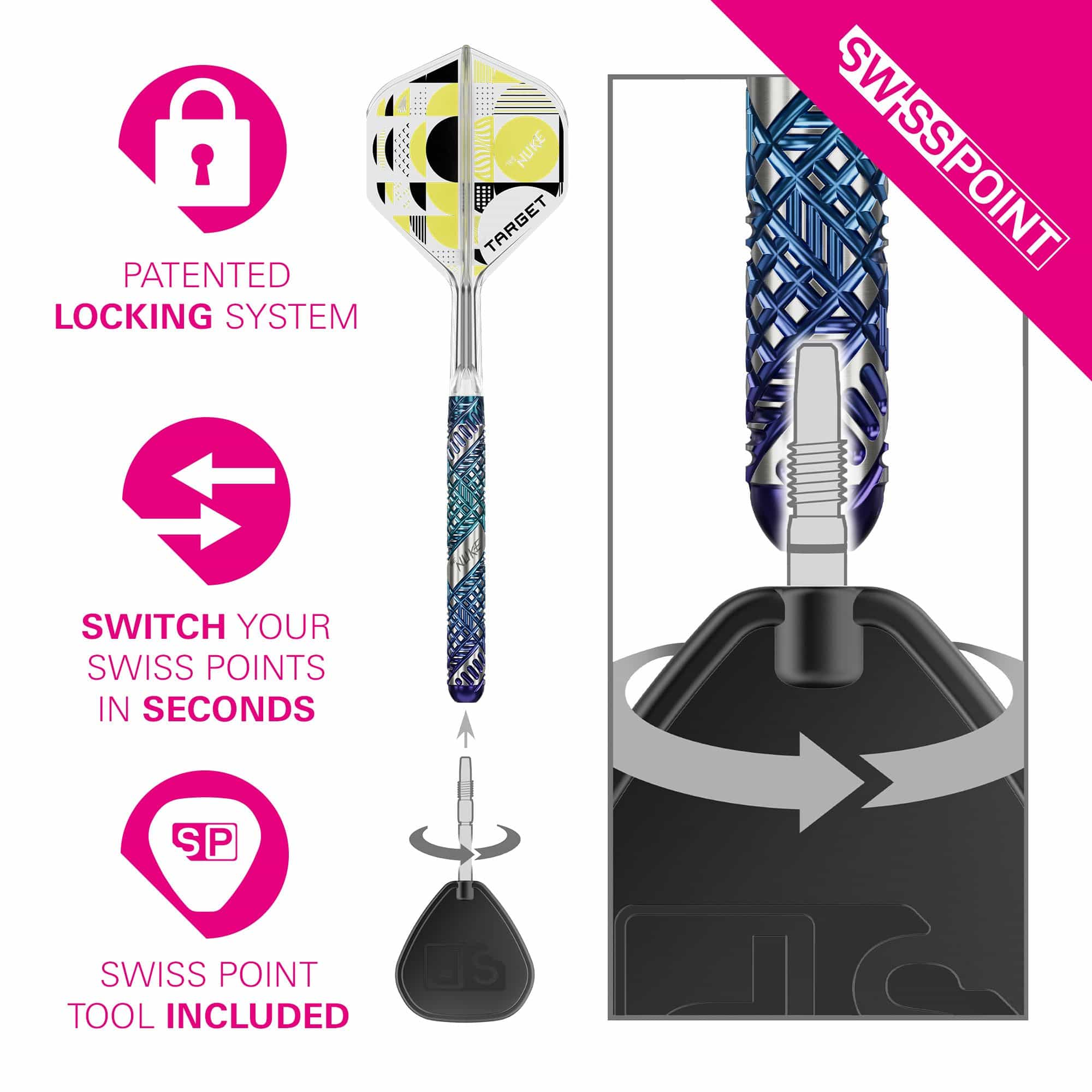 Das Bild zeigt die Target Luke Littler Edge Swiss Point Steeldarts. Diese Dartpfeile eignen sich für den professionellen Einsatz.