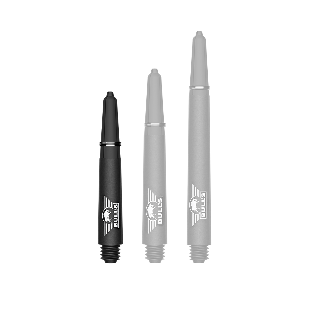 Tiges en carbone Bulls NL Capo - Noires Ein Bild mit dem Dateinamen BU55340_BullsNL_Capo_Carbon_Shafts_Schwarz_Short_34mm_1. Zu sehen ist wahrscheinlich ein kurzer schwarzer Carbon-Shaft für Darts.