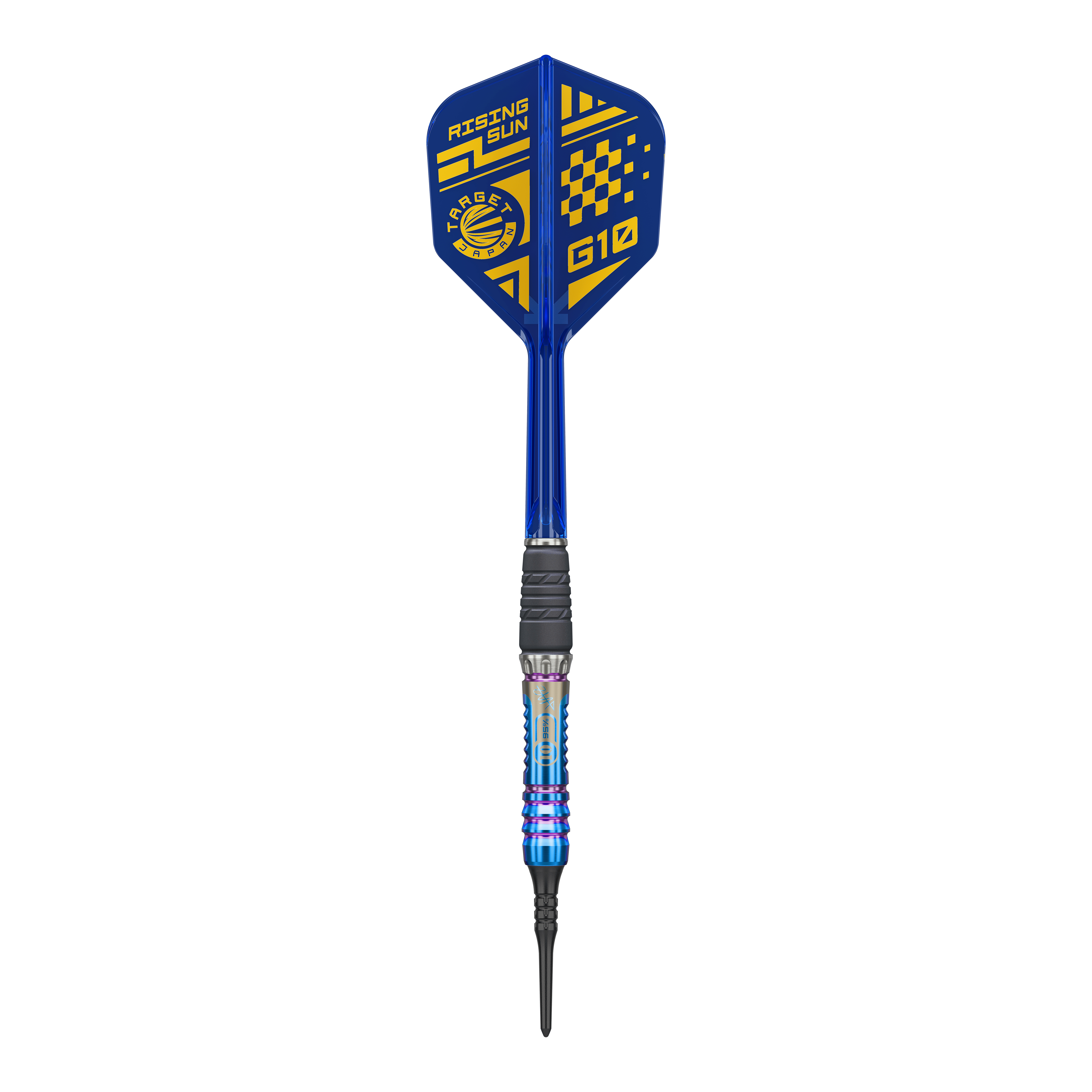 Fléchettes souples Target Japan Rising Sun GEN10 - 21,5 g Dieses Bild zeigt den Target Japan Rising Sun GEN10 Softdarts mit 21,5g. Der Dart besticht durch seine auffällige Gestaltung und hervorragende Verarbeitung.