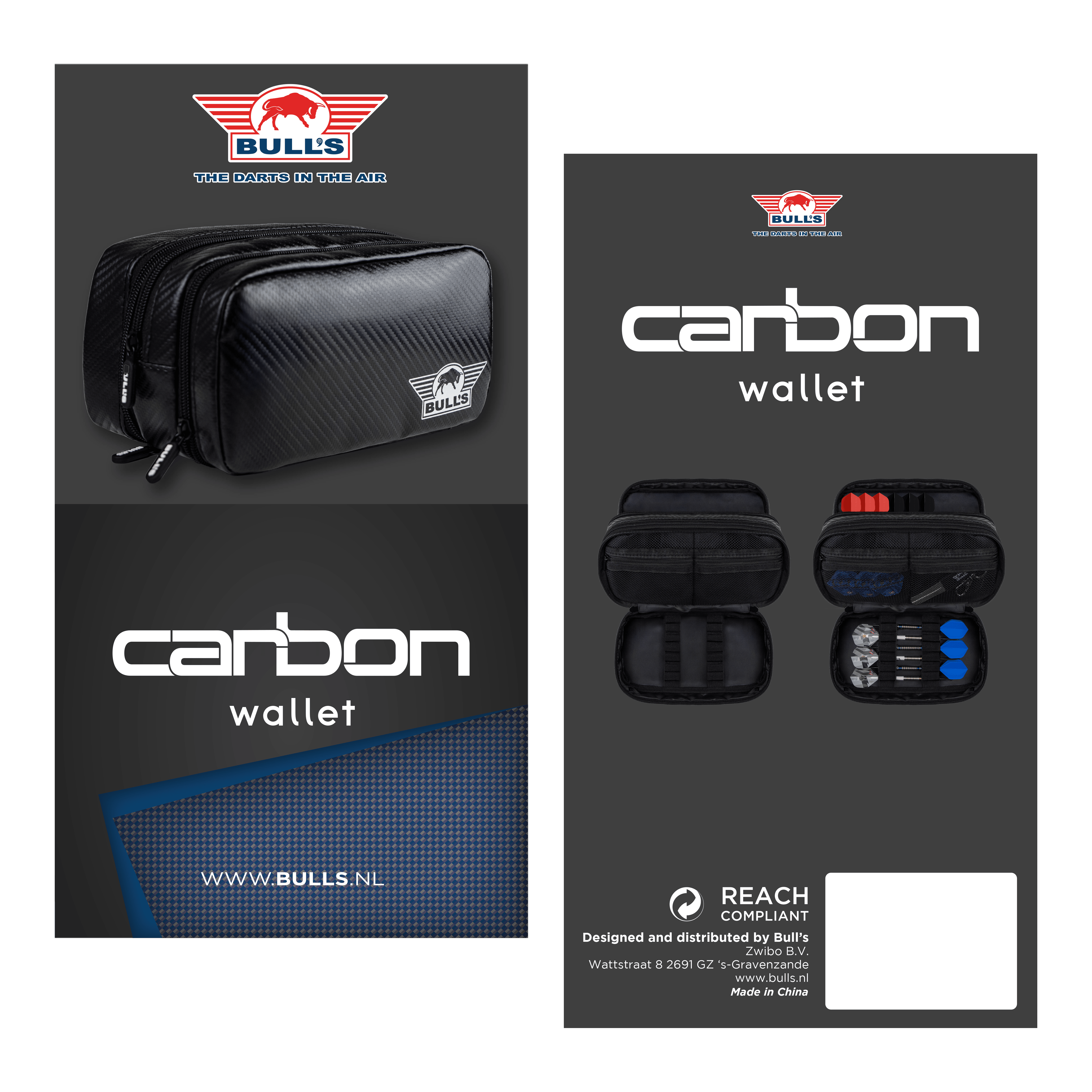 Portefeuille Carbone Bulls NL Auf dem Foto ist das Bulls NL Carbon Wallet zu sehen. Es handelt sich um ein hochwertiges Dart-Accessoire zur Aufbewahrung.