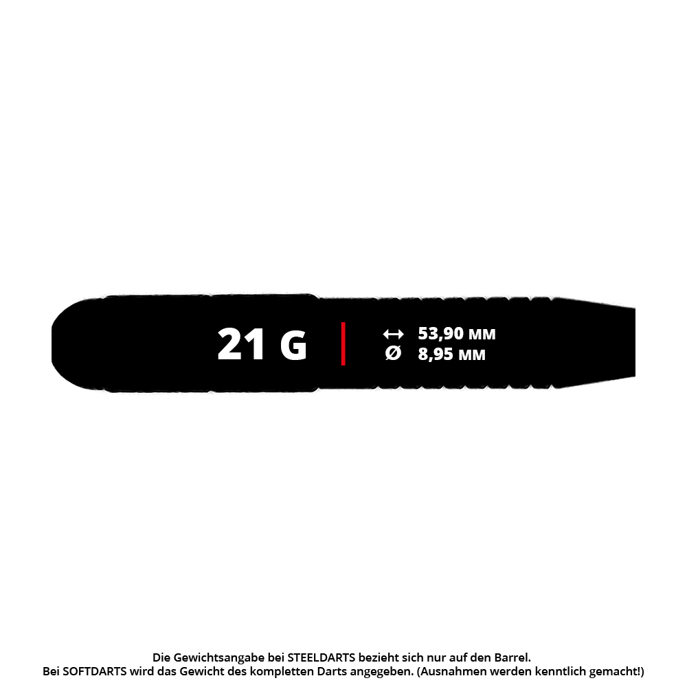 Fléchettes en acier Karella en laiton noir - 21 g Auf dem Bild sind die Karella Black Brass Steeldarts mit 21g Gewicht zu sehen. Diese Steeldarts sind schwarz und bestehen aus Messing.