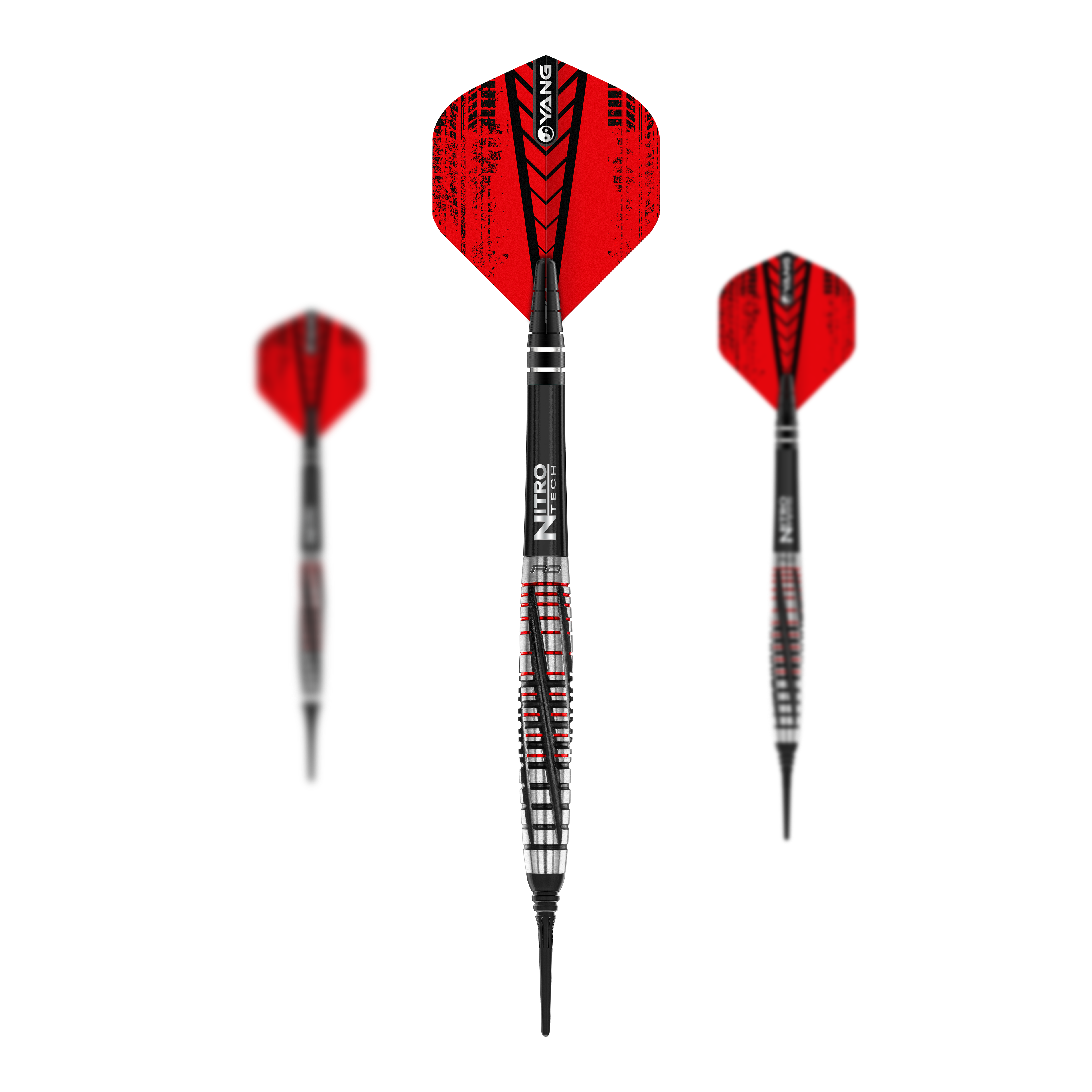 Fléchettes souples Red Dragon Rifle - 20 g Das Bild zeigt drei Softdarts des Modells „Red Dragon Rifle Softdarts - 20g“. Die Darts haben schwarze und rote Flights mit silber-schwarzem Schaft und Spitze.