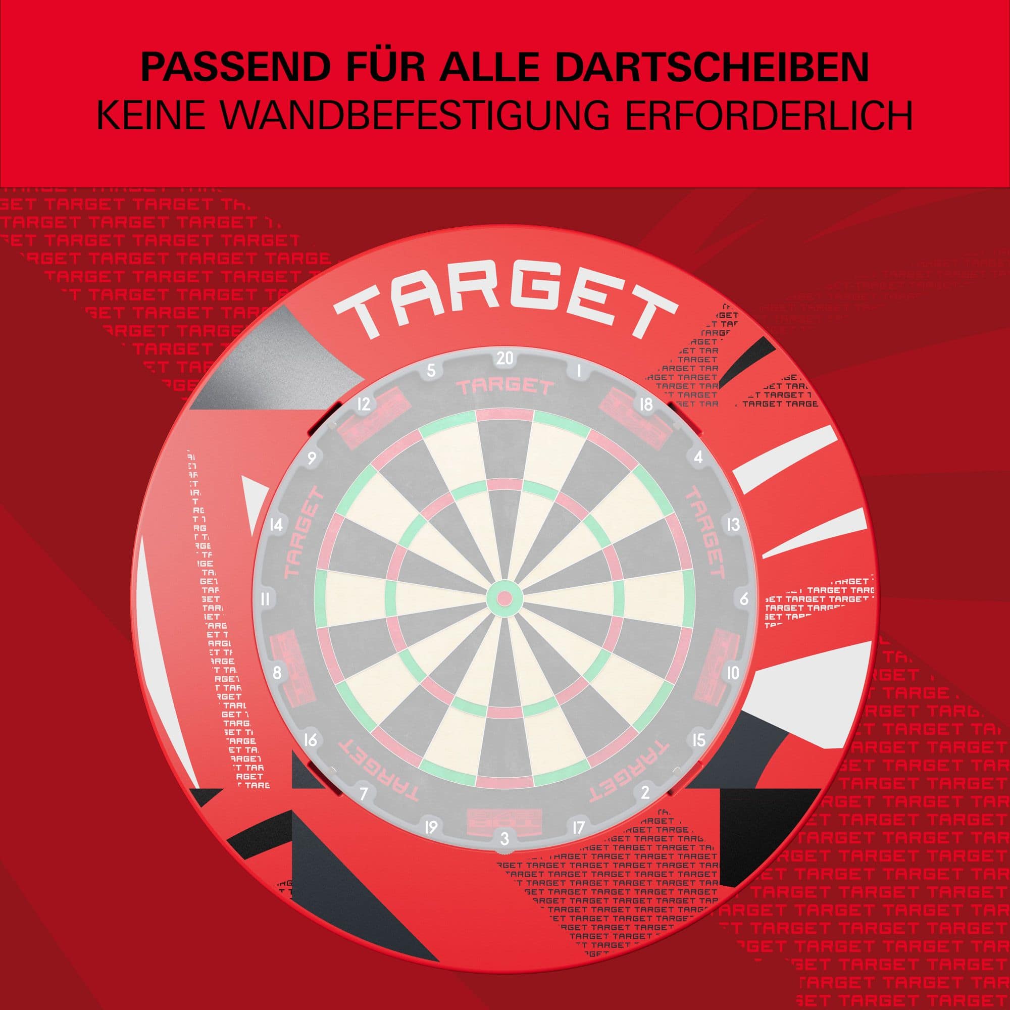 Cadre de cible à motifs crantés Abgebildet ist eine gemusterte rote Dartboard-Umrandung. Das Muster ist dezent und klar erkennbar.
