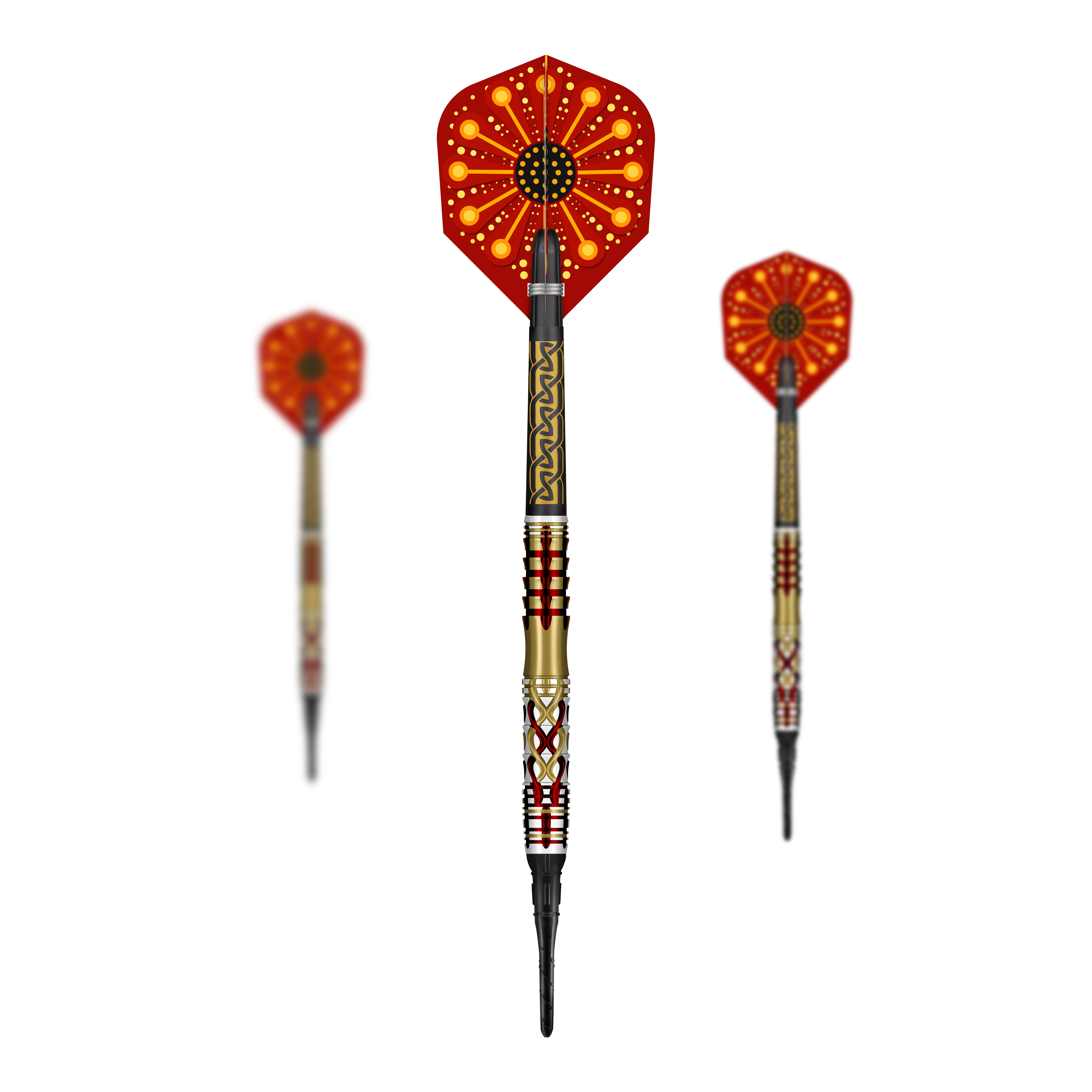 Fléchettes Shot Goths Alaric Soft - 20 g Das Foto zeigt ein Set der Shot Goths Alaric Softdarts mit 20g. Die Darts sind zusammen als komplettes Set dargestellt.
