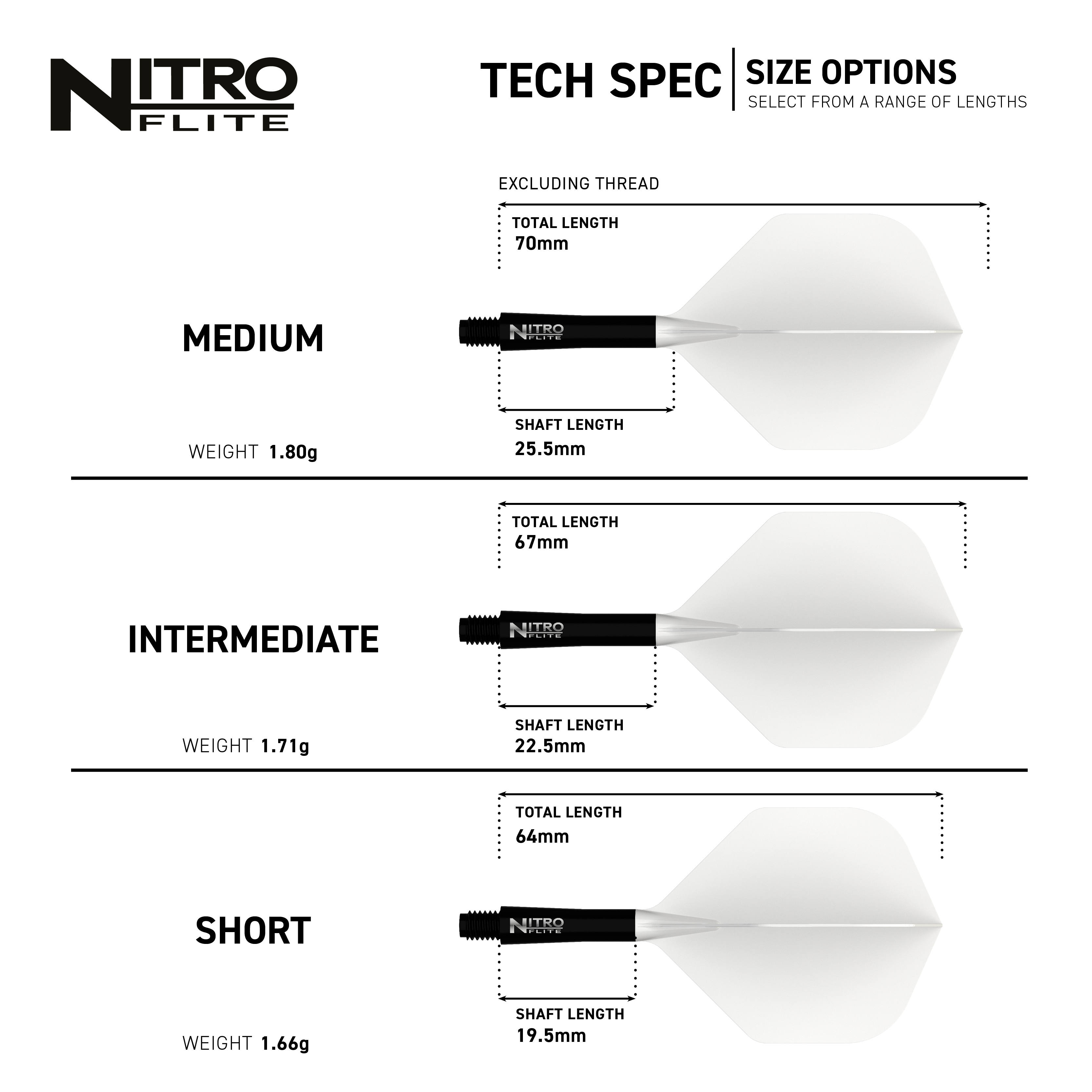 Ailettes Red Dragon Nitroflite à tige noire et ailettes blanches n° 2 Hier sieht man das Produkt Red Dragon Nitroflite Black Shaft White Flights No2. Diese Dart-Zubehörteile haben einen schwarzen Schaft und weiße Flights.