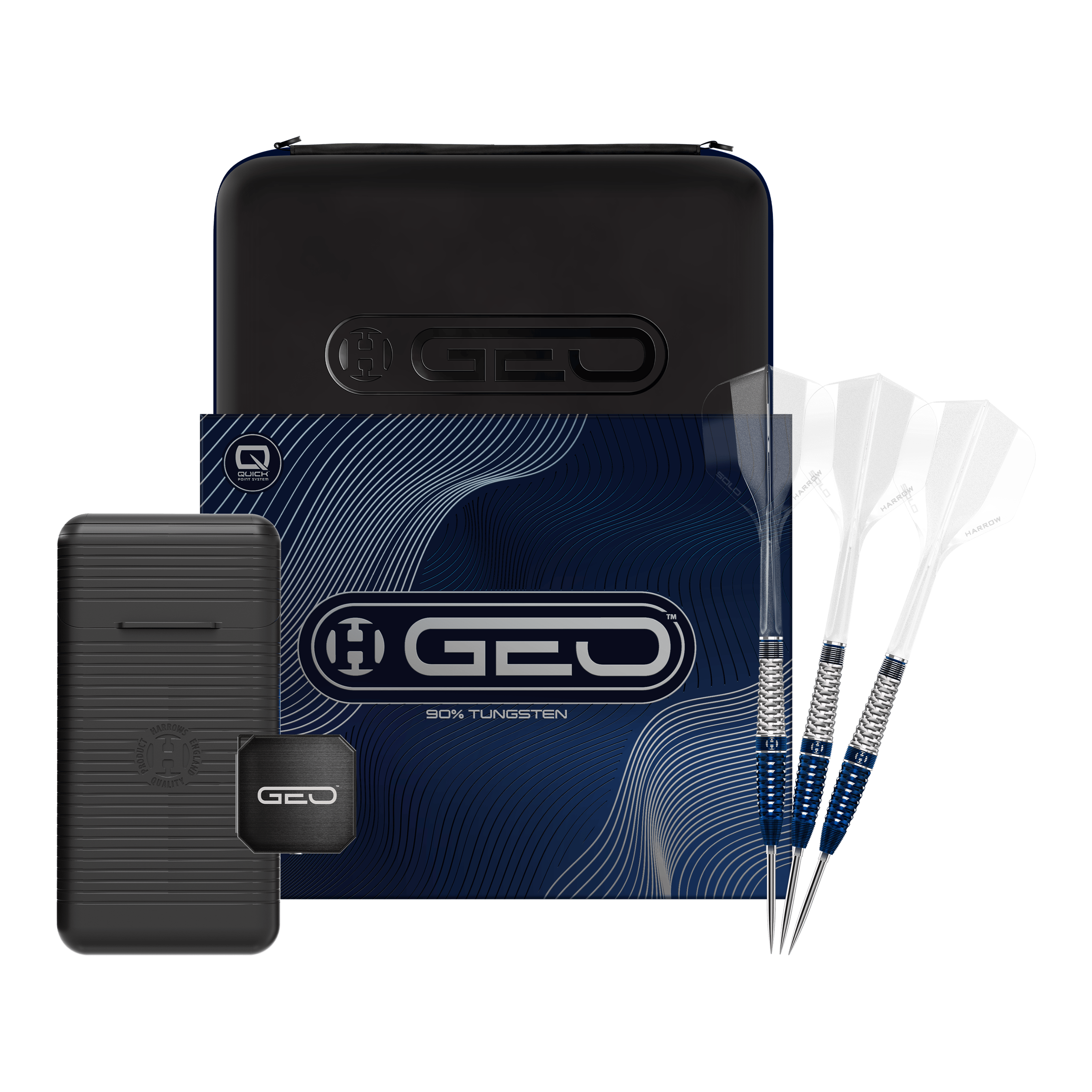 Hier sehen Sie die Harrows GEO Torpedo Quick Point Steeldarts. Das Produkt eignet sich ideal für Präzisionswürfe beim Dartspiel.