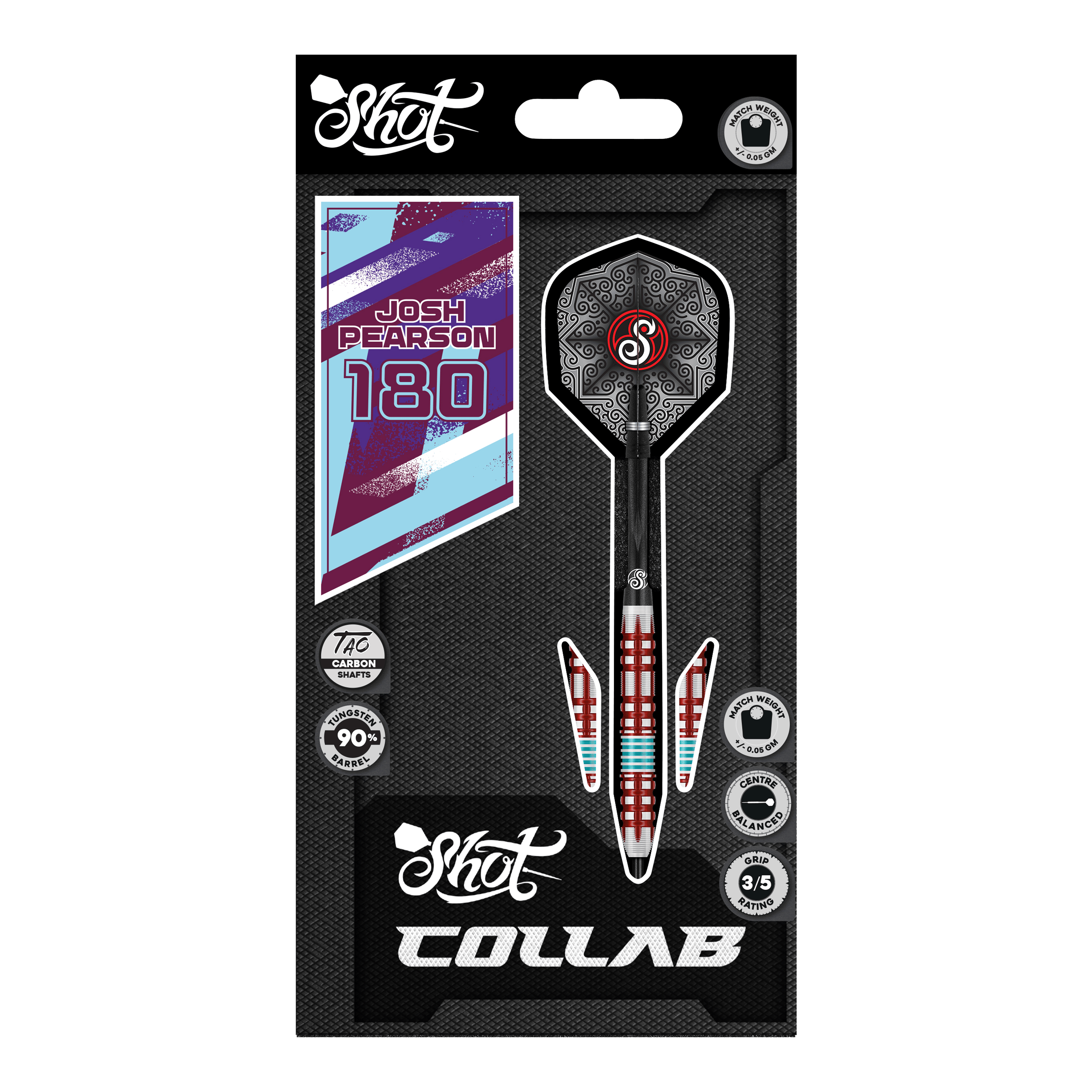 Fléchettes en acier Shot Collab Pro Series Josh Pearson - 23 g Auf dem Foto sind die Shot Collab Pro Series Josh Pearson Steeldarts - 23g zu sehen. Sie eignen sich ideal für professionelle Dartspieler.