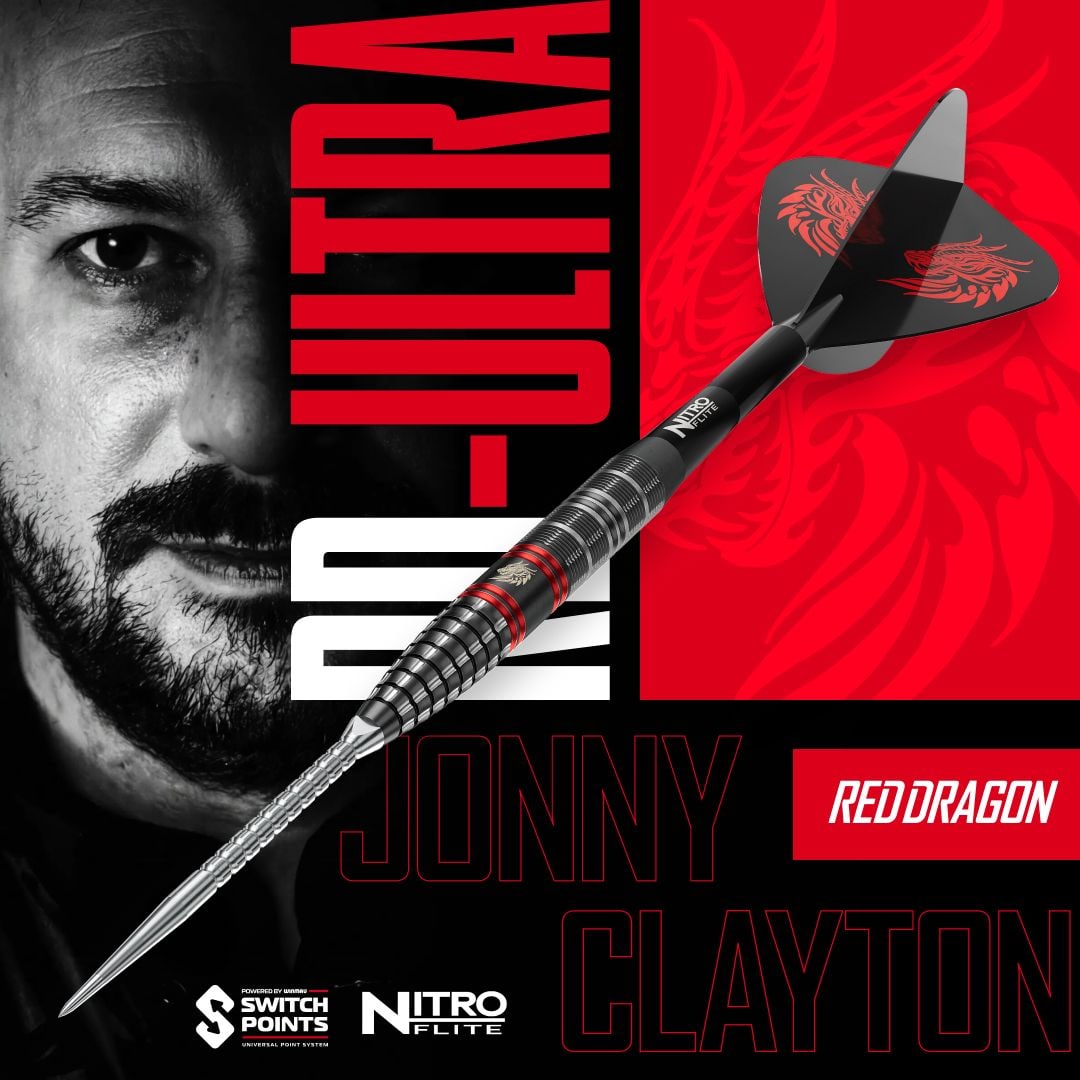 Fléchettes en acier Red Dragon Jonny Clayton RD-ULTRA Switch Point - 22 g Zu sehen sind die Red Dragon Jonny Clayton RD-ULTRA Switch Point Steeldarts mit 22 Gramm. Die Darts werden aufrecht ausgerichtet dargestellt.