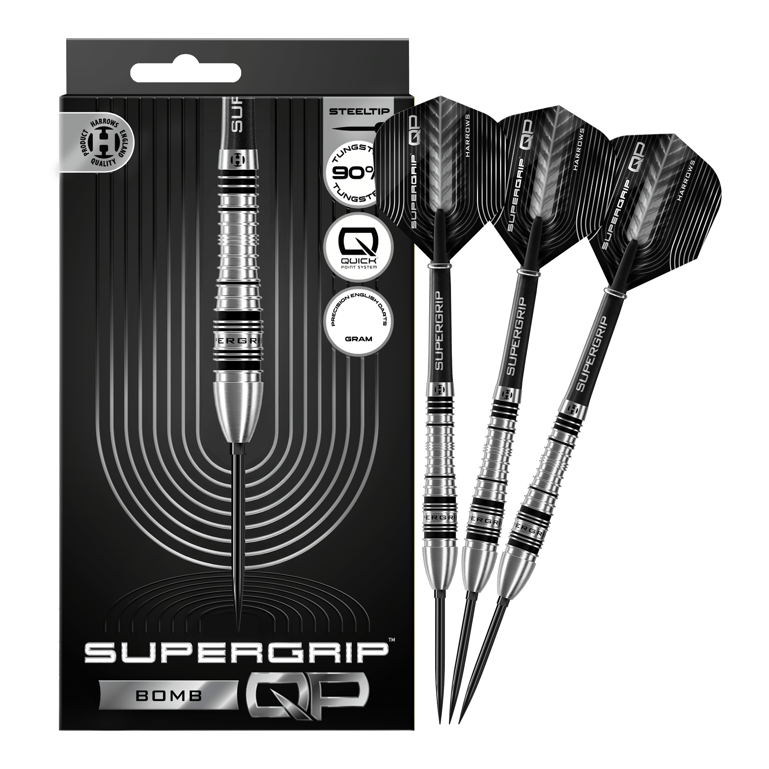 Fléchettes en acier Harrows Supergrip Bomb Quick Point Abgebildet sind die Harrows Supergrip Bomb Quick Point Steeldarts in voller Länge. Sie eignen sich ideal für ambitionierte Dartspieler.