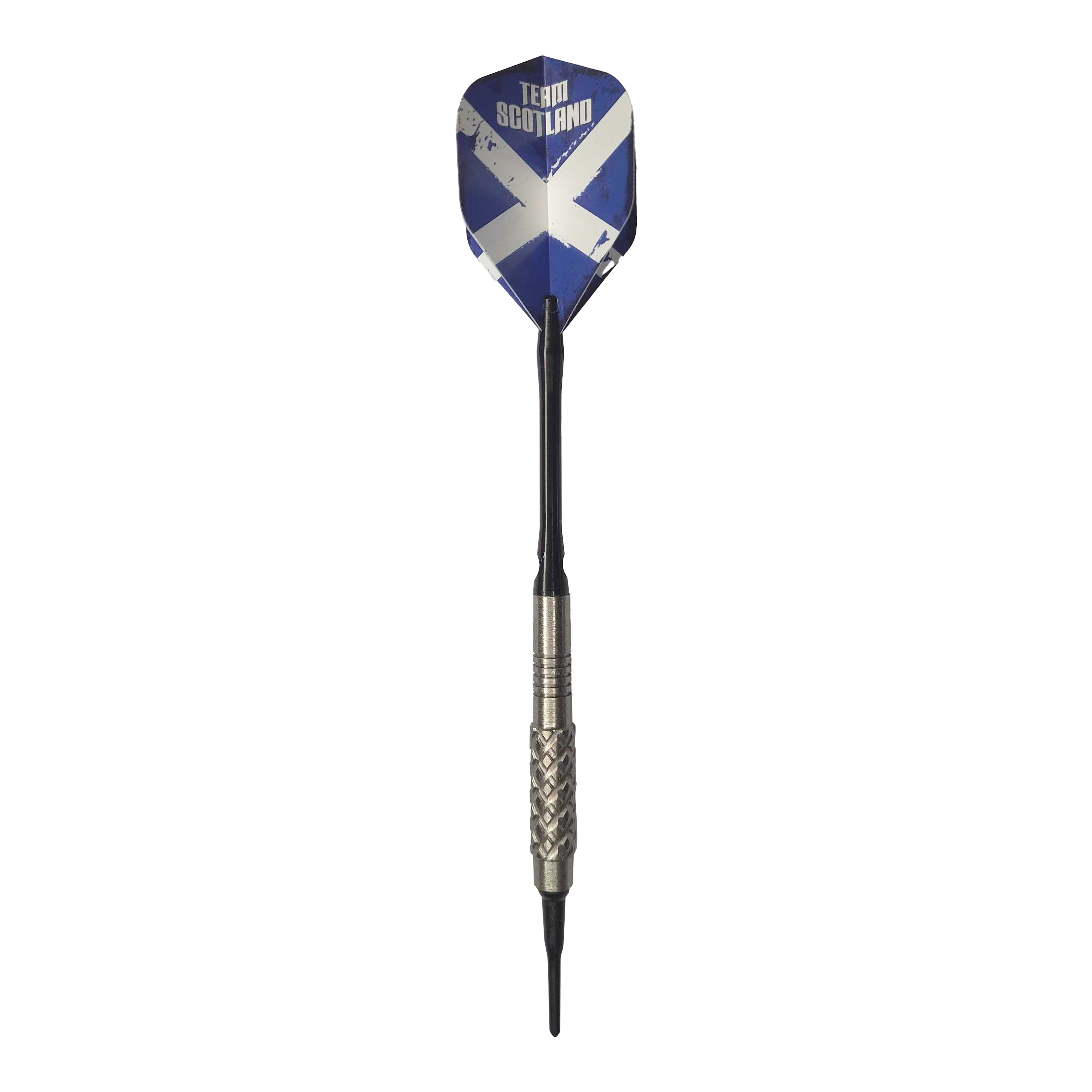 Fléchettes souples McDart 85 Tungstène V4 - 16 g Der abgebildete Softdart ist der "McDart 85er Tungsten V4 Softdarts - 16g". Das Flight zeigt das Design der schottischen Flagge mit der Aufschrift "Team Scotland".