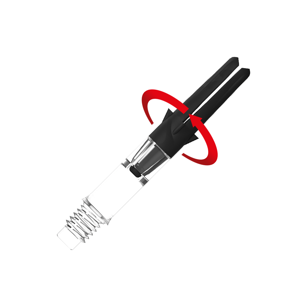 Tige de direction en L en carbone Silent Straight - Transparent Zu sehen ist ein Produkt mit dem Namen L-Style L-Shaft Carbon Silent Straight Clear OhneKappen 32mm 2 Symbol. Es scheint ein Schaft für Dartpfeile zu sein.